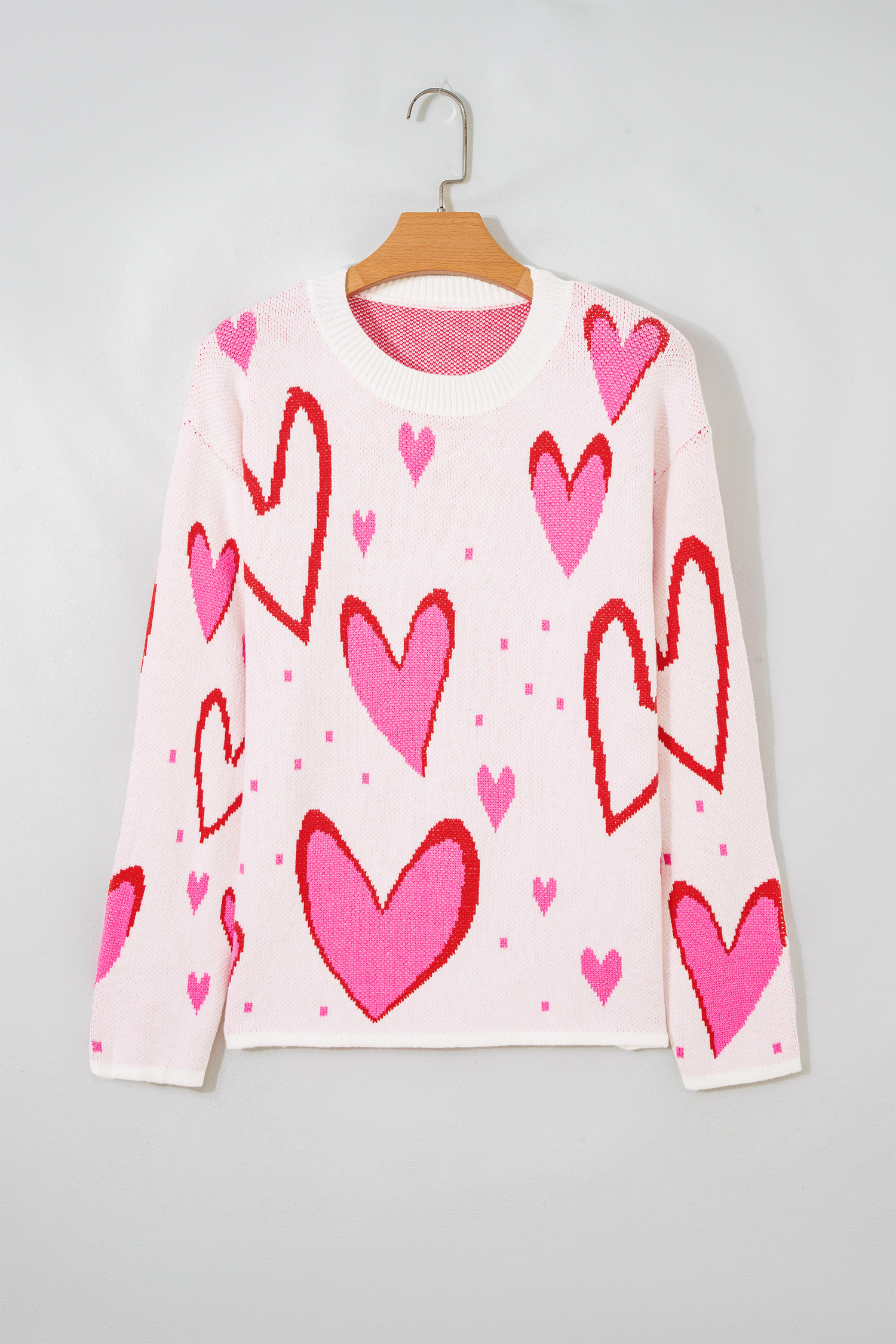 White Splendid Heart Print Valentines Day Sweater