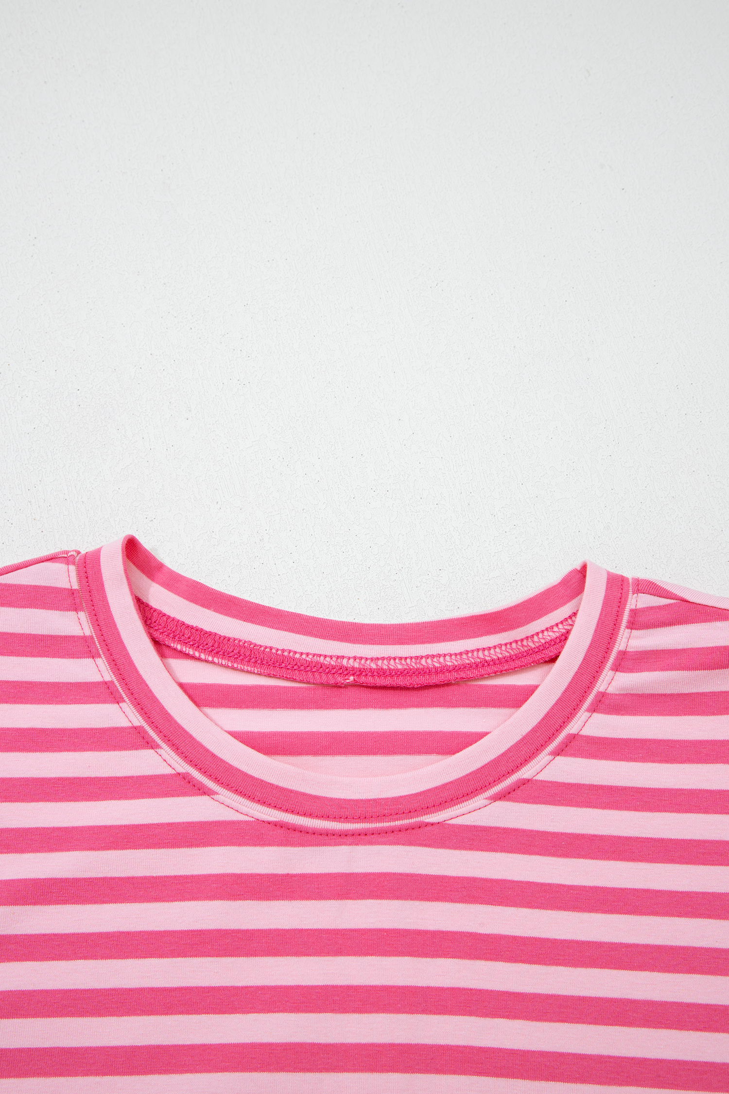 Rose Stripe Drop Shoulder Round Neck Top and Buttoned Straight Pants Two Piece Set