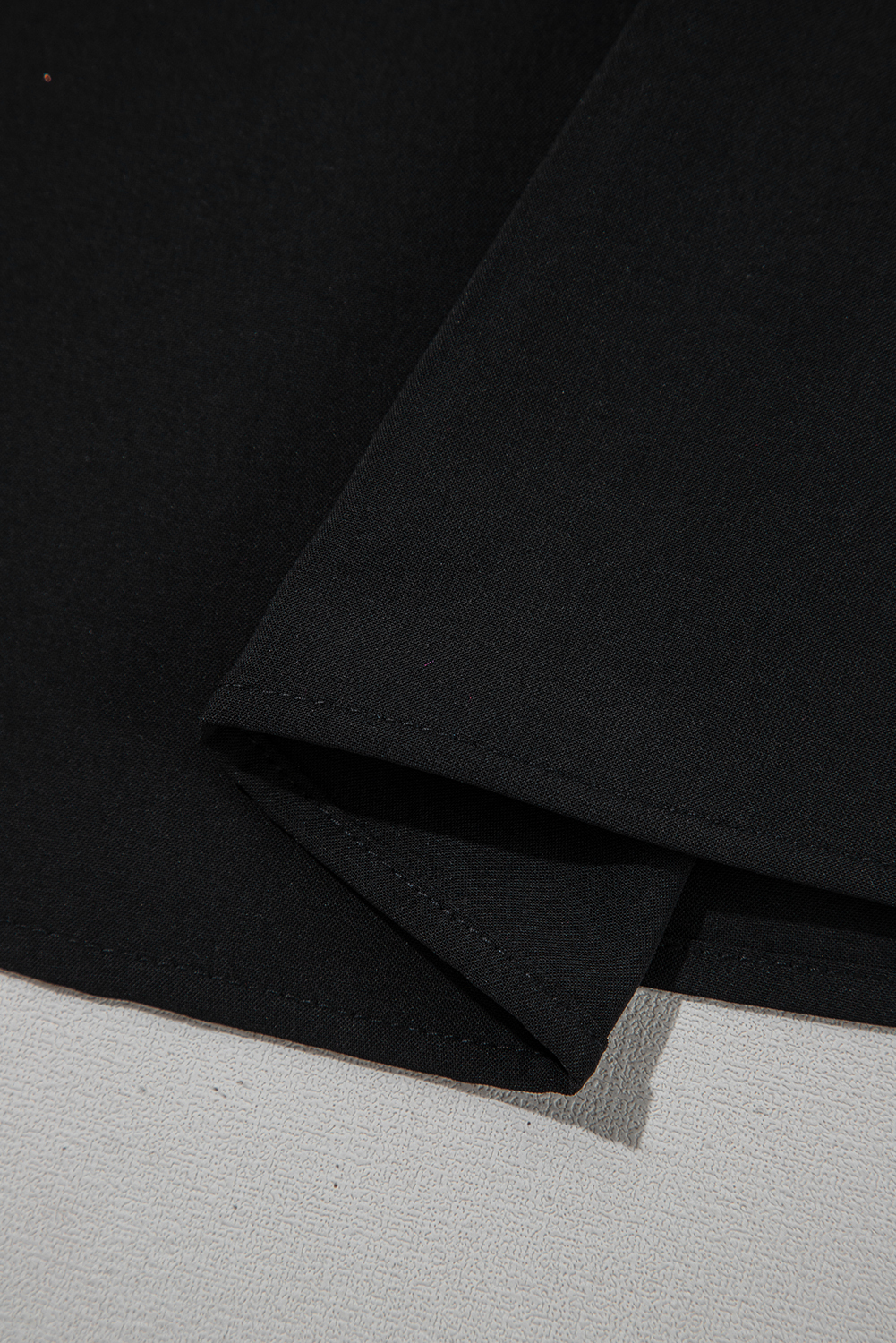 Black Ruffle Trimmed 3/4 Sleeve Round Neck Blouse