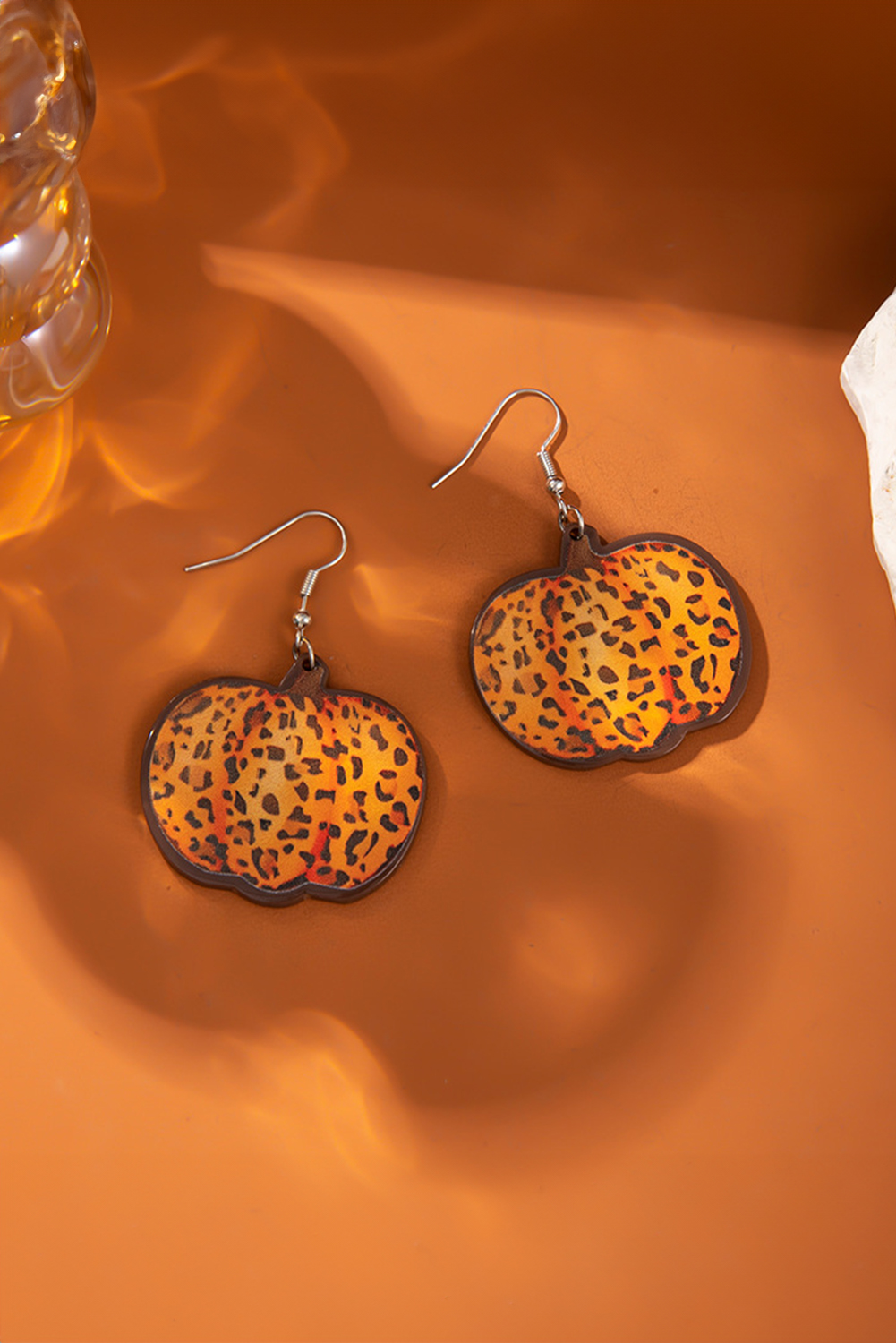 Orange Leopard Pumpkin Open Hook Earrings