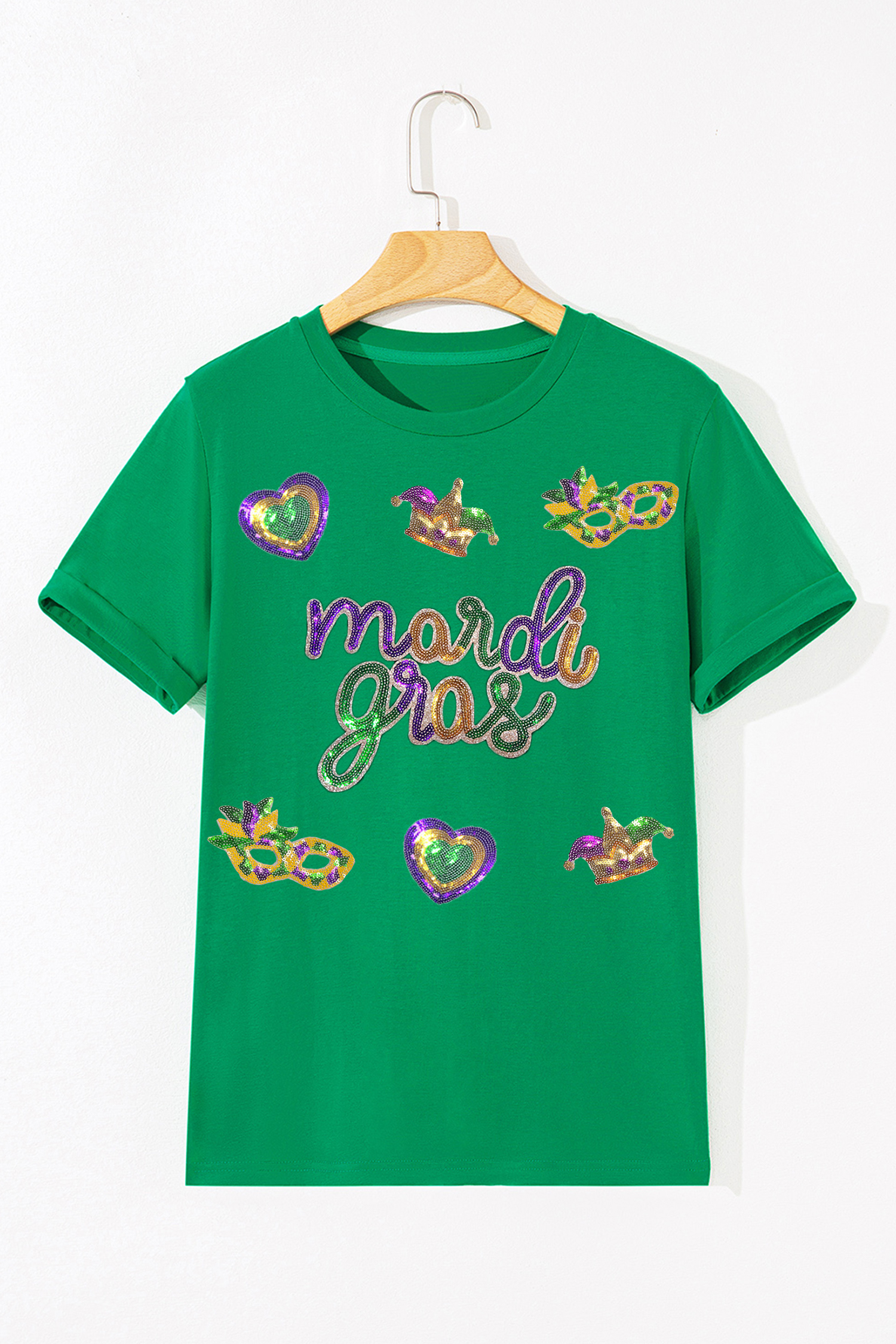Bright Green Glitter Mardi Gras Mask Graphic T Shirt