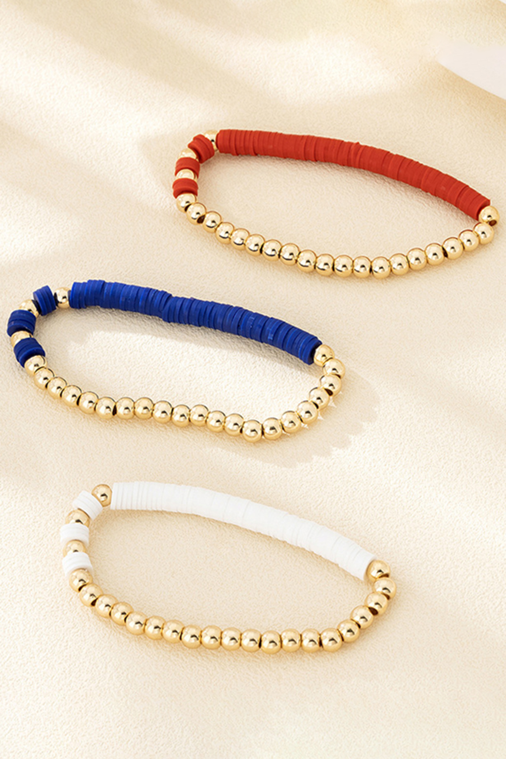 Gold US Flag Theme Beaded Triple Layer Bracelets