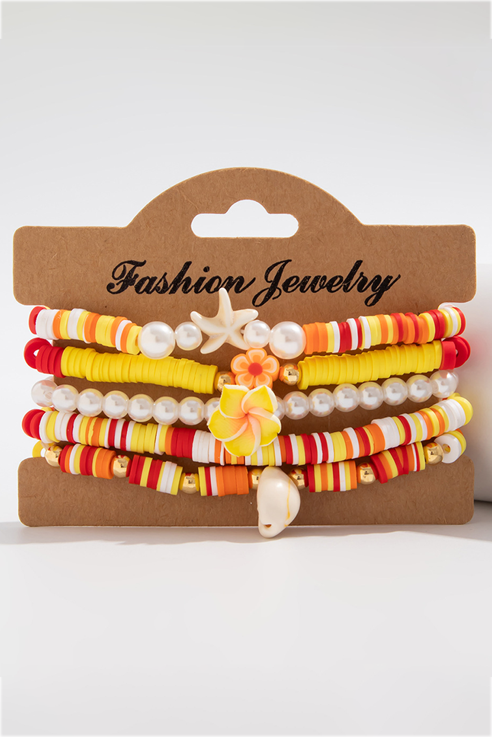 Yellow Starfish Shell Flower Pearl Beaded Multi Layer Bracelet