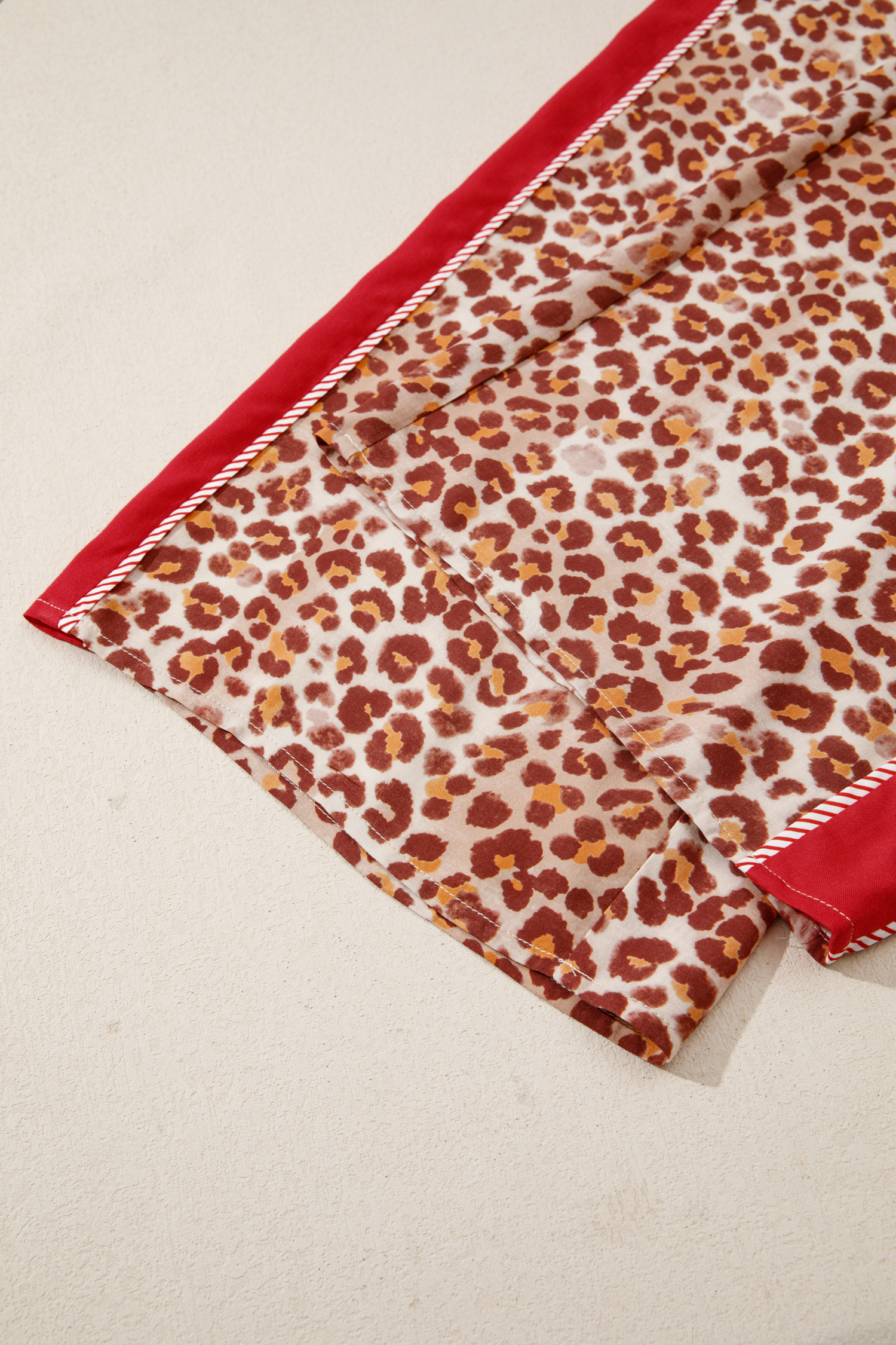 Brown Contrast Trim Leopard Top and Pant Set