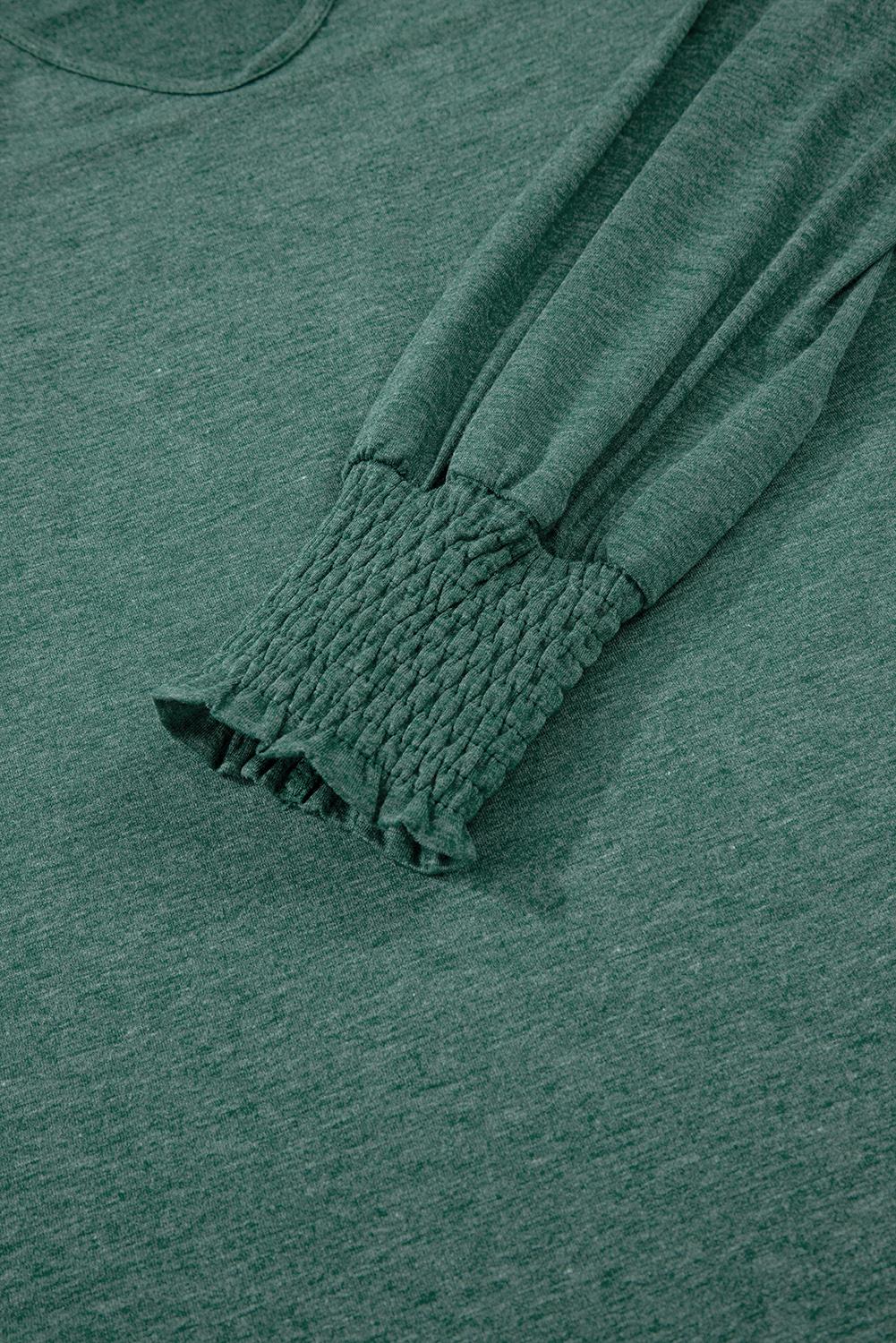 Beige Shirred Shoulder Frilled Cuffs Long Sleeve Top