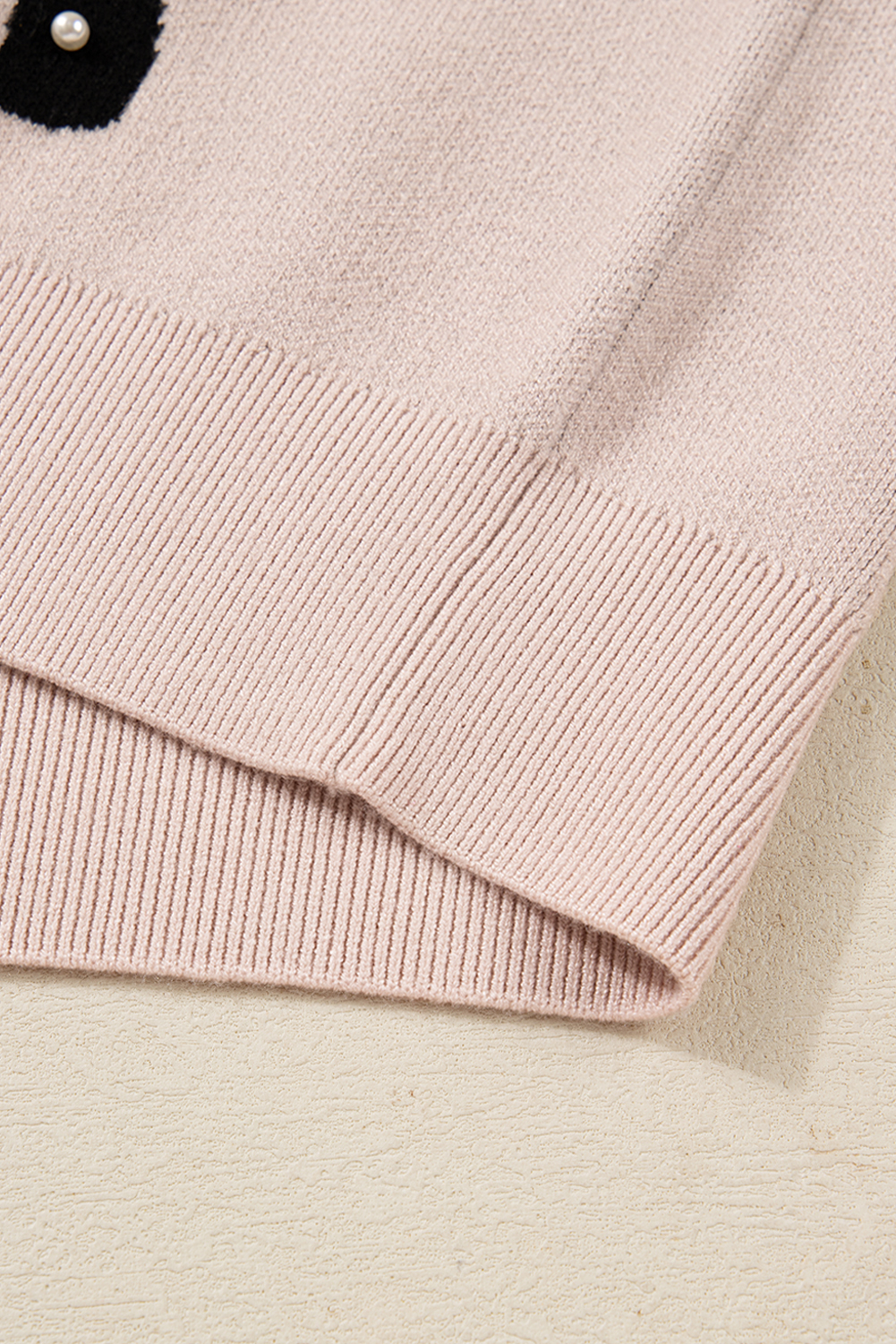 Bright Pink Pearl Embellished Bow Pattern Loose Sweater