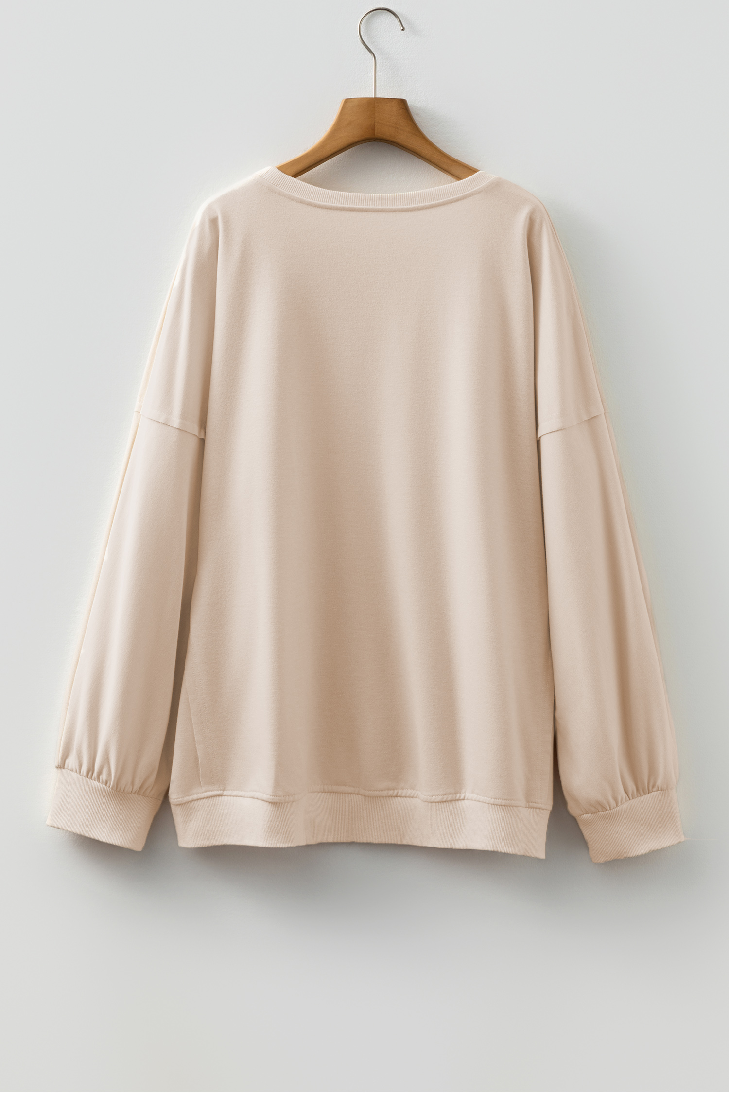 Beige Raw Edge Flower Patch Drop Shoulder Casual Top