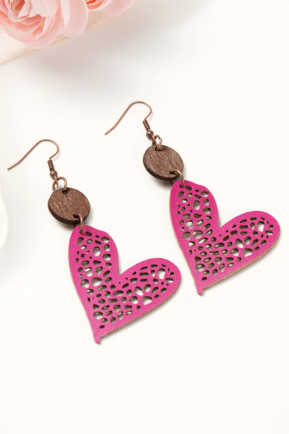 Light Pink Valentine Hollow-out Love Heart Dangle Earrings