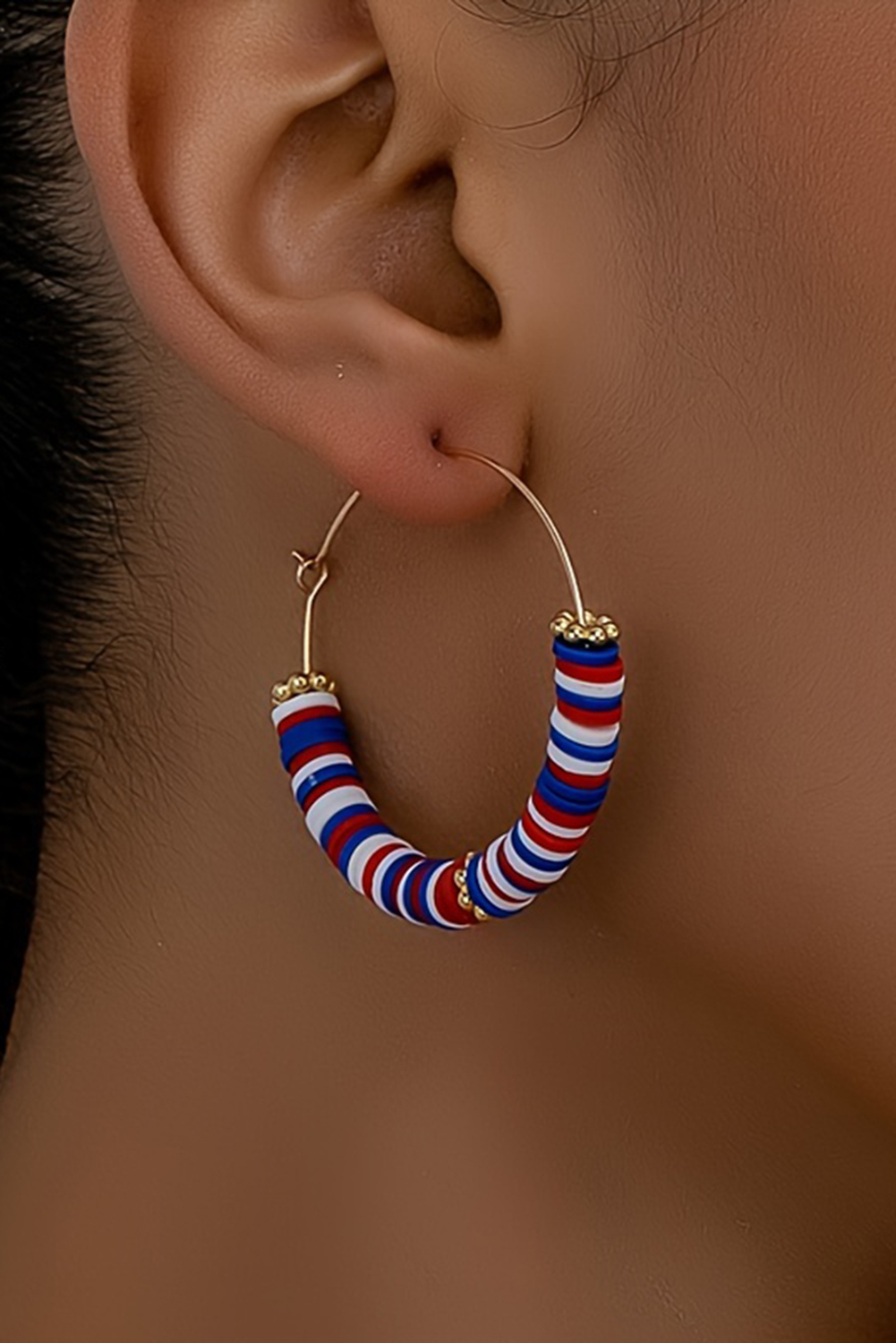 Dark Blue American Flag Inspired Beaded Large Hoop Earrings