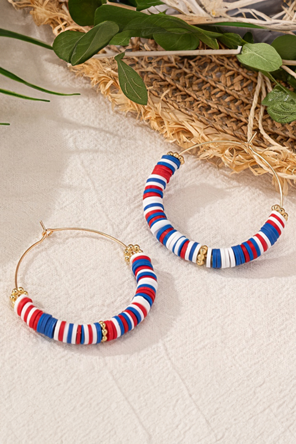 Dark Blue American Flag Inspired Beaded Large Hoop Earrings