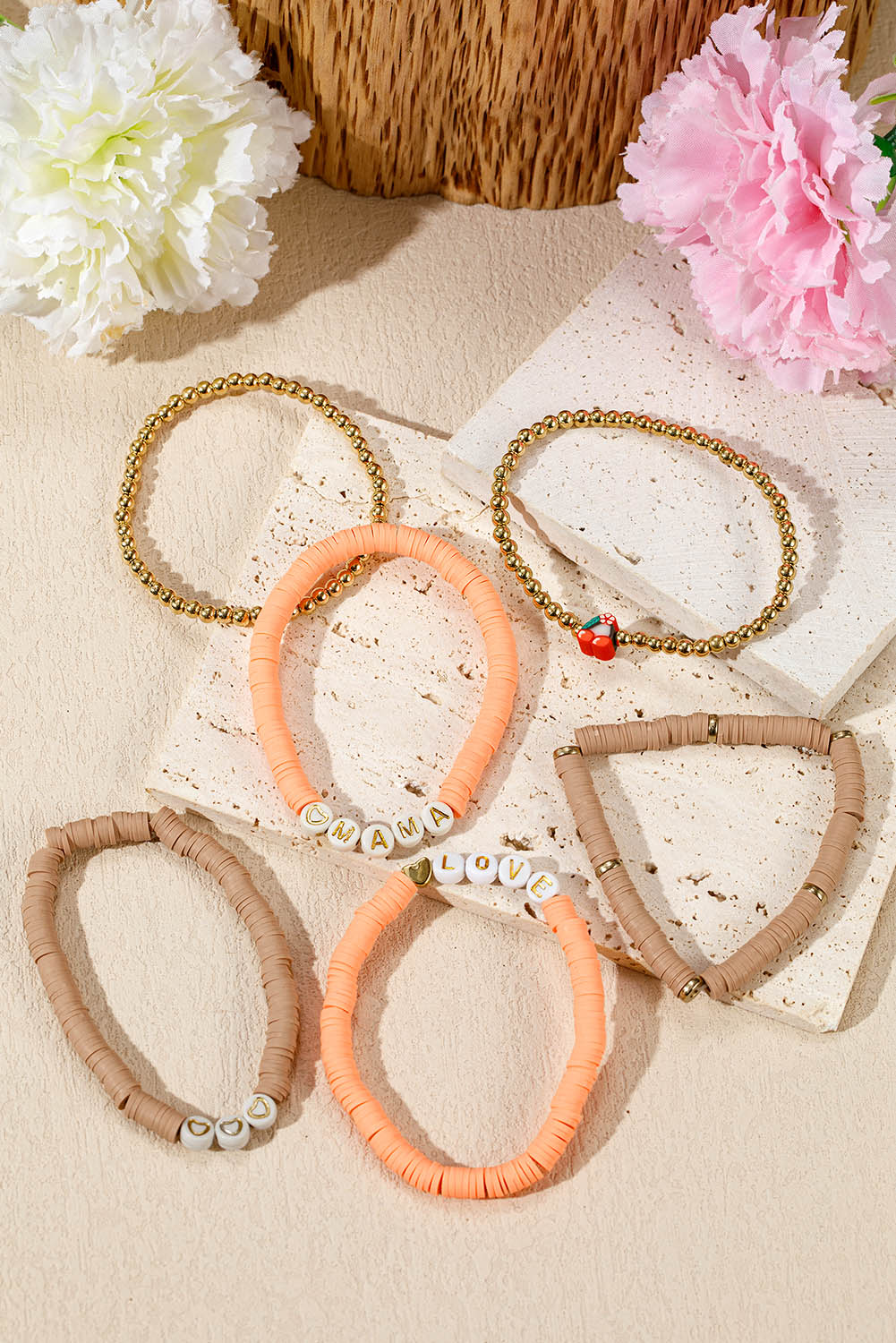 Gold Mama Love Heart Beaded Multi Layer Bracelet