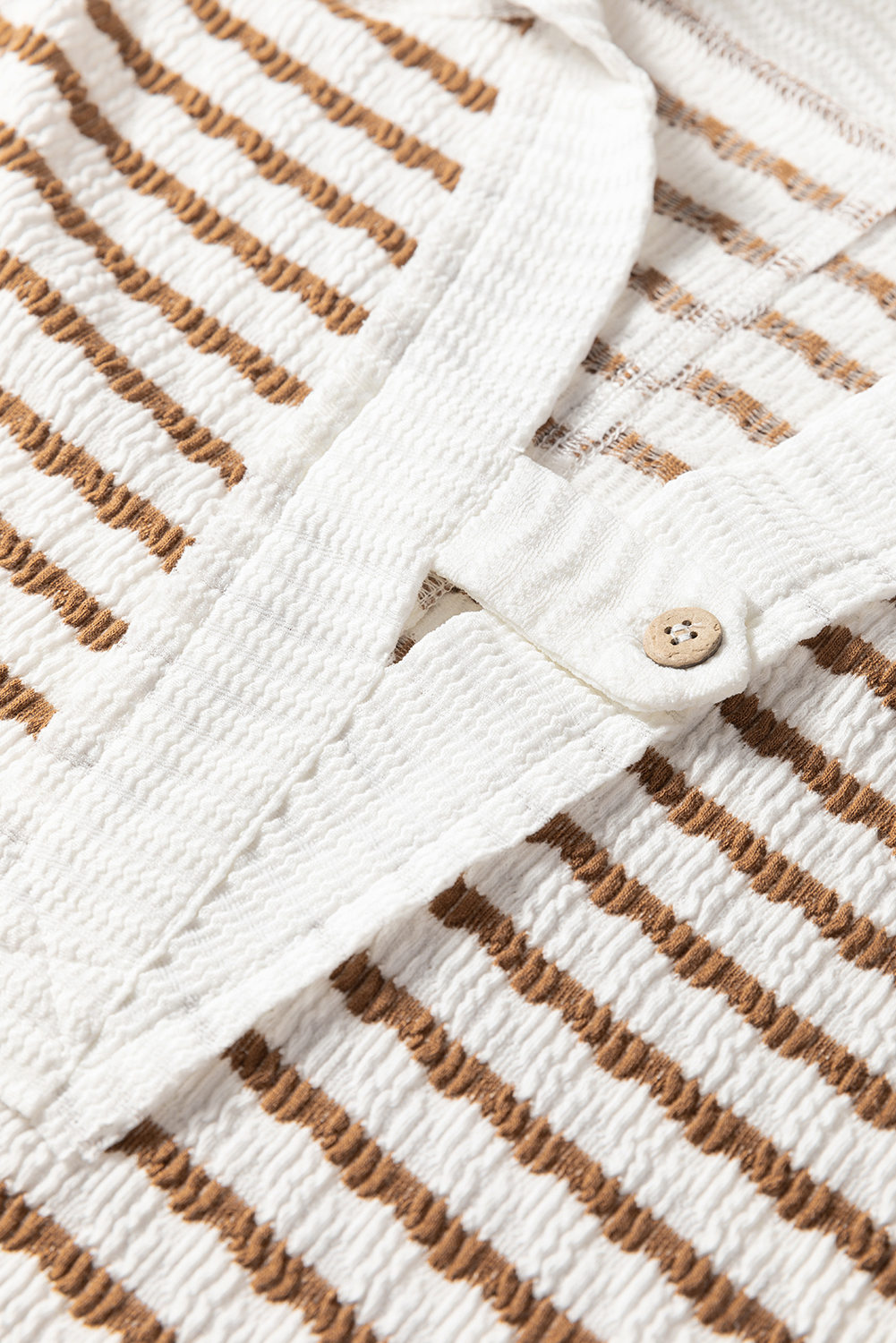 Khaki Stripe Textured Hooded V Neck Casual Long Sleeve Top