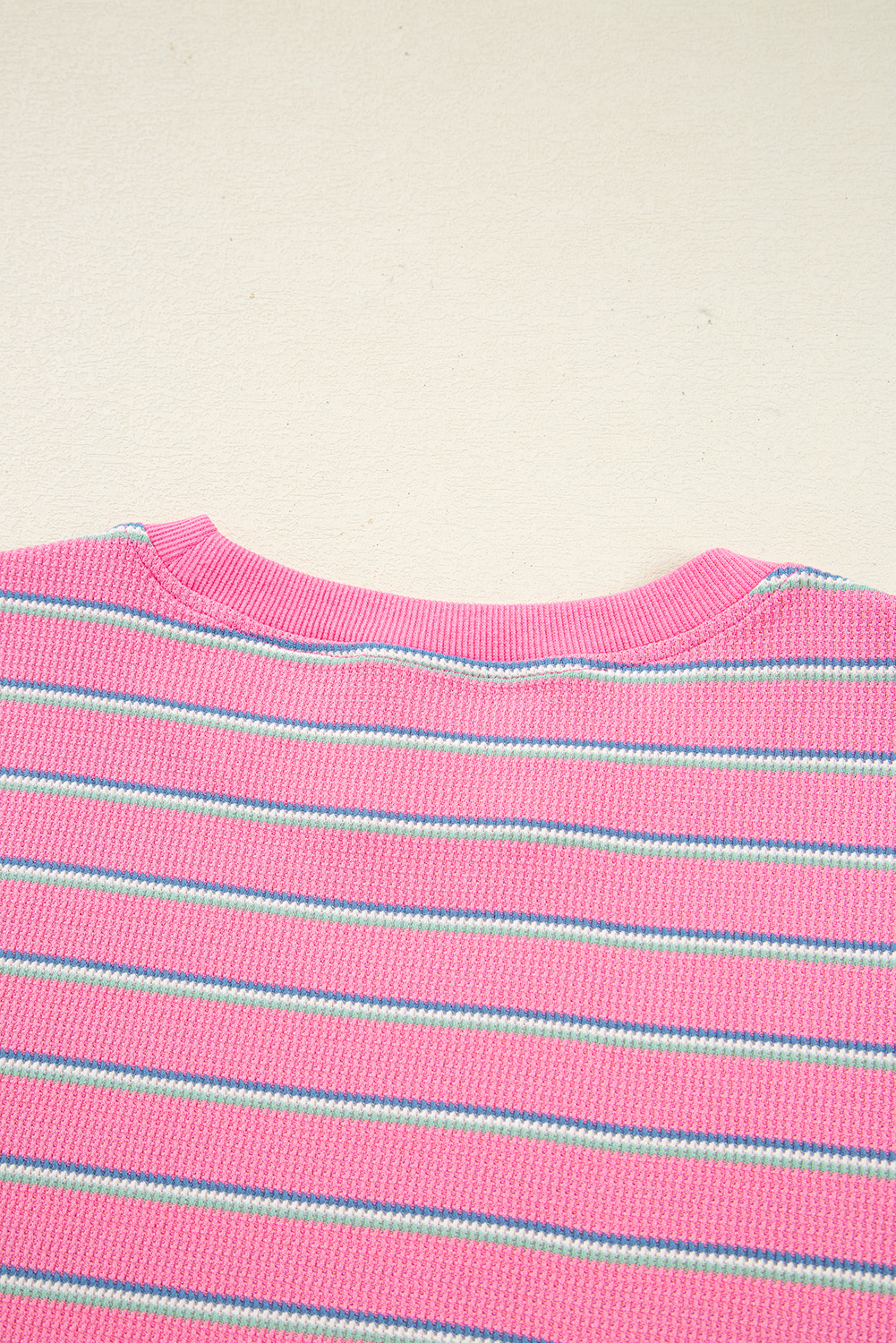 Rose Stripe Textured Knit Round Neck Long Sleeve Top