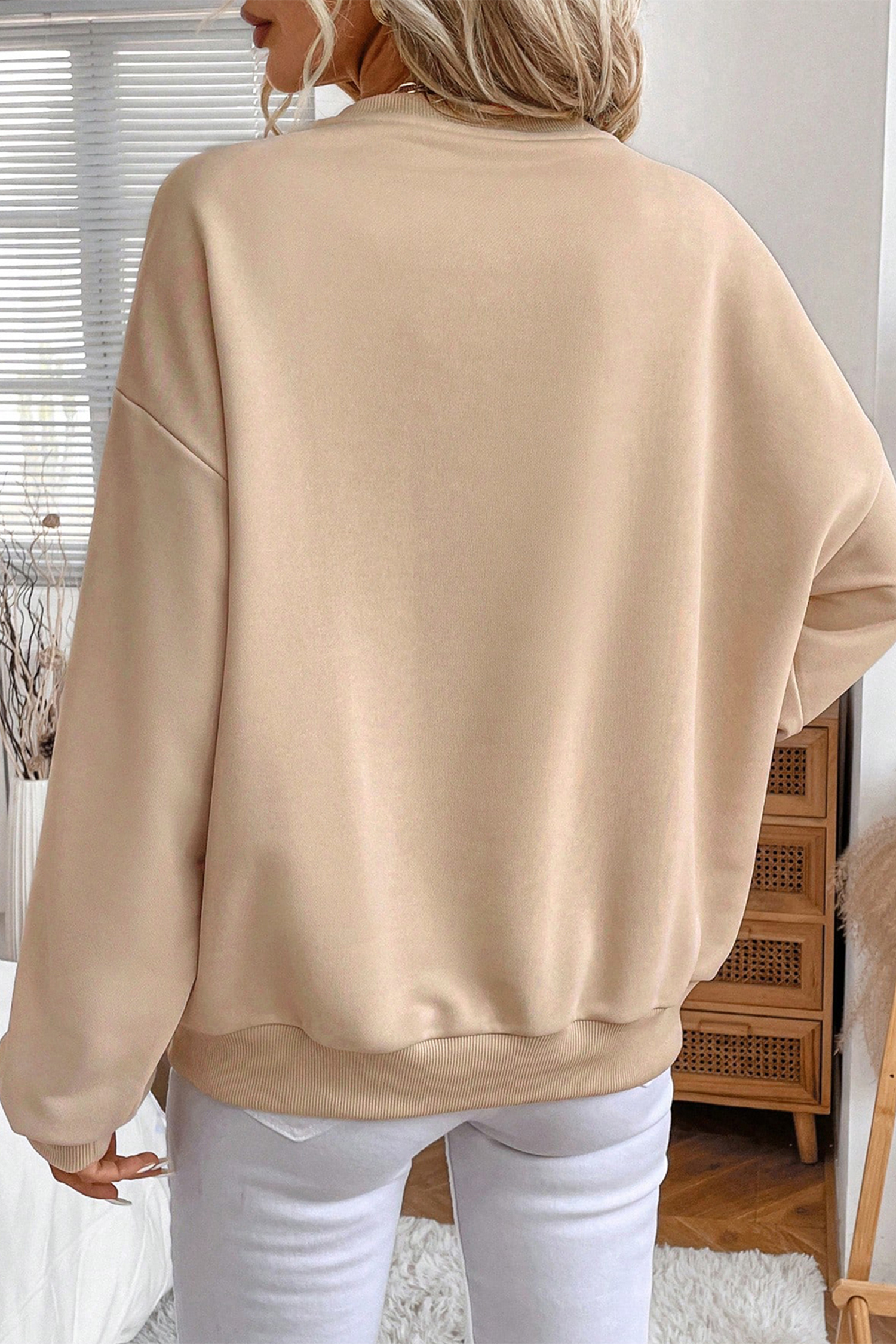 Parchment Embroidered Flower Pattern Drop Shoulder Sweatshirt