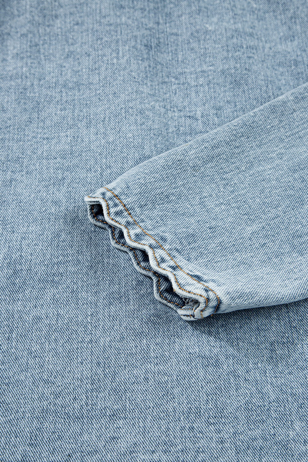 Myosotis Scallop Trim Collar Patched Pocket Button Up Mineral Washed Denim Jacket