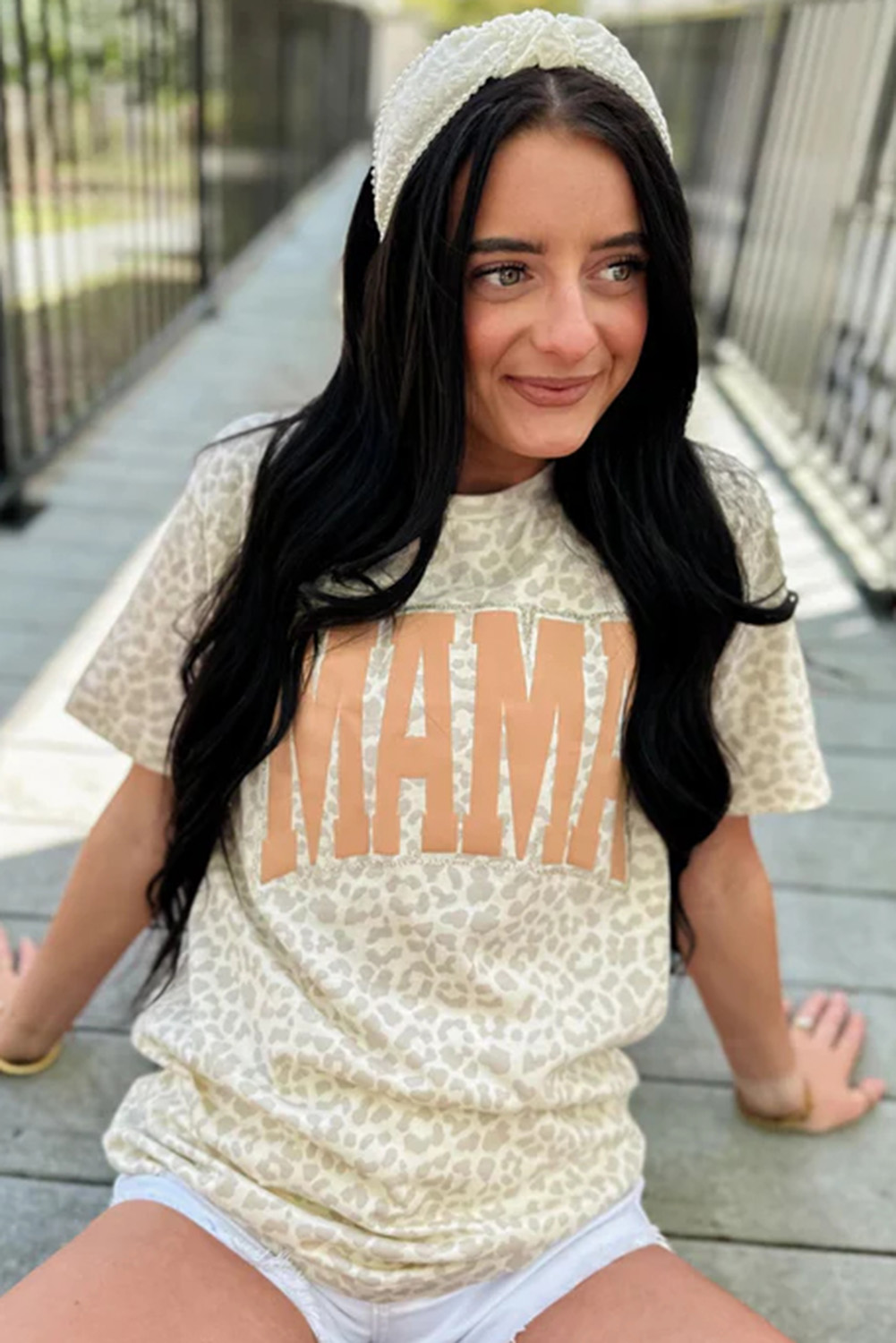 Yellow MAMA Letter Graphic Leopard Loose Tee