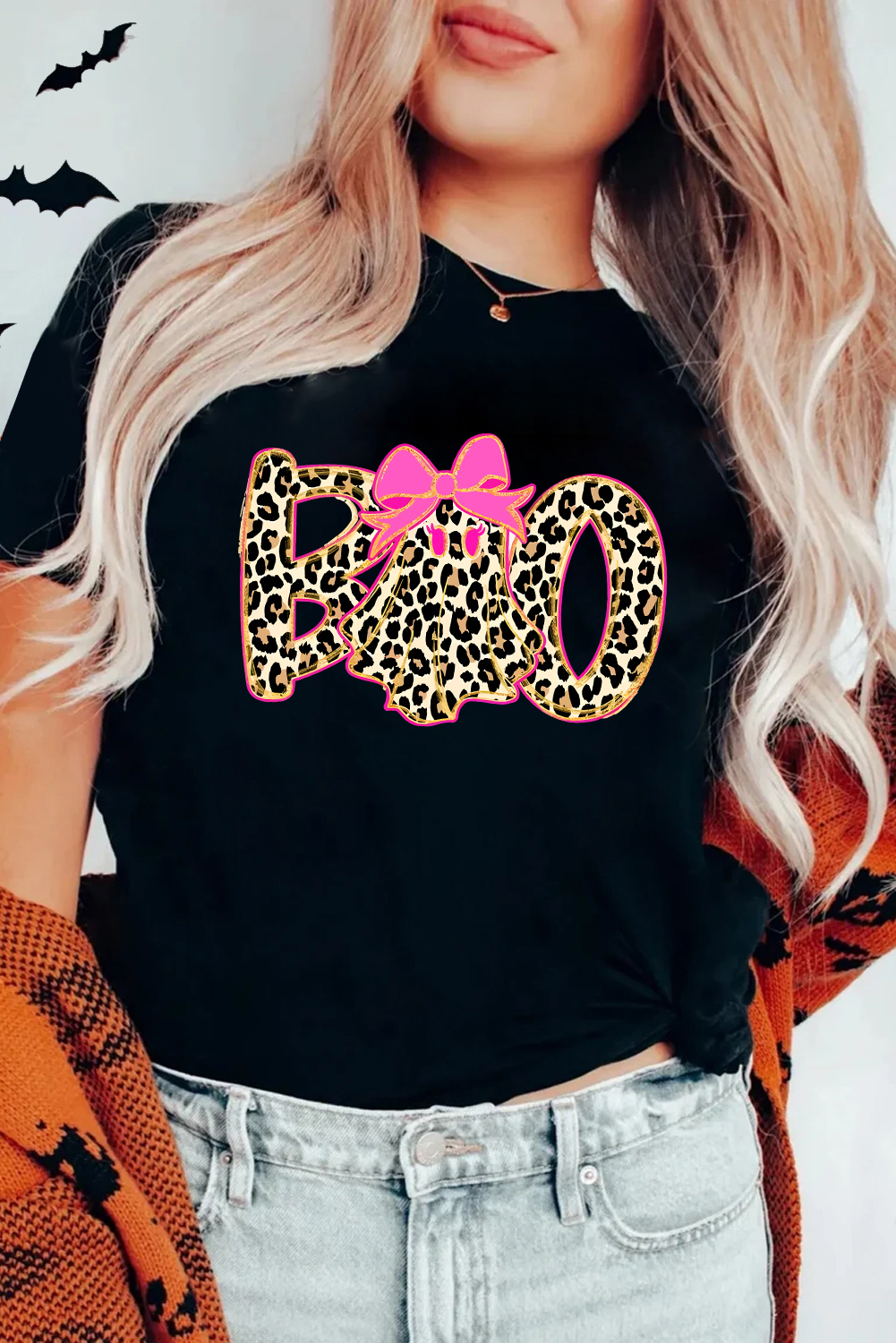 Black Preppy Ghost Boo PNG Graphic Halloween T Shirt