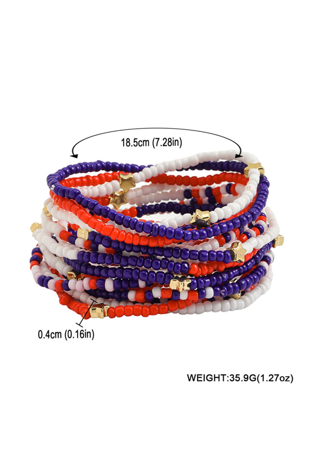Dark Blue American Flag Star Beaded Multi Layer Bracelet Set