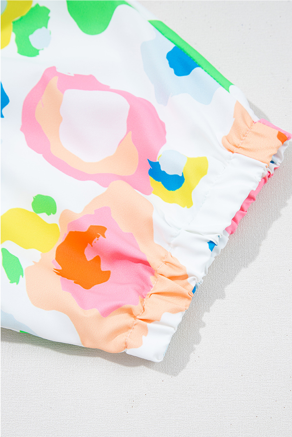 Green Chic Leopard Print Striped Detail Split Neck Blouse