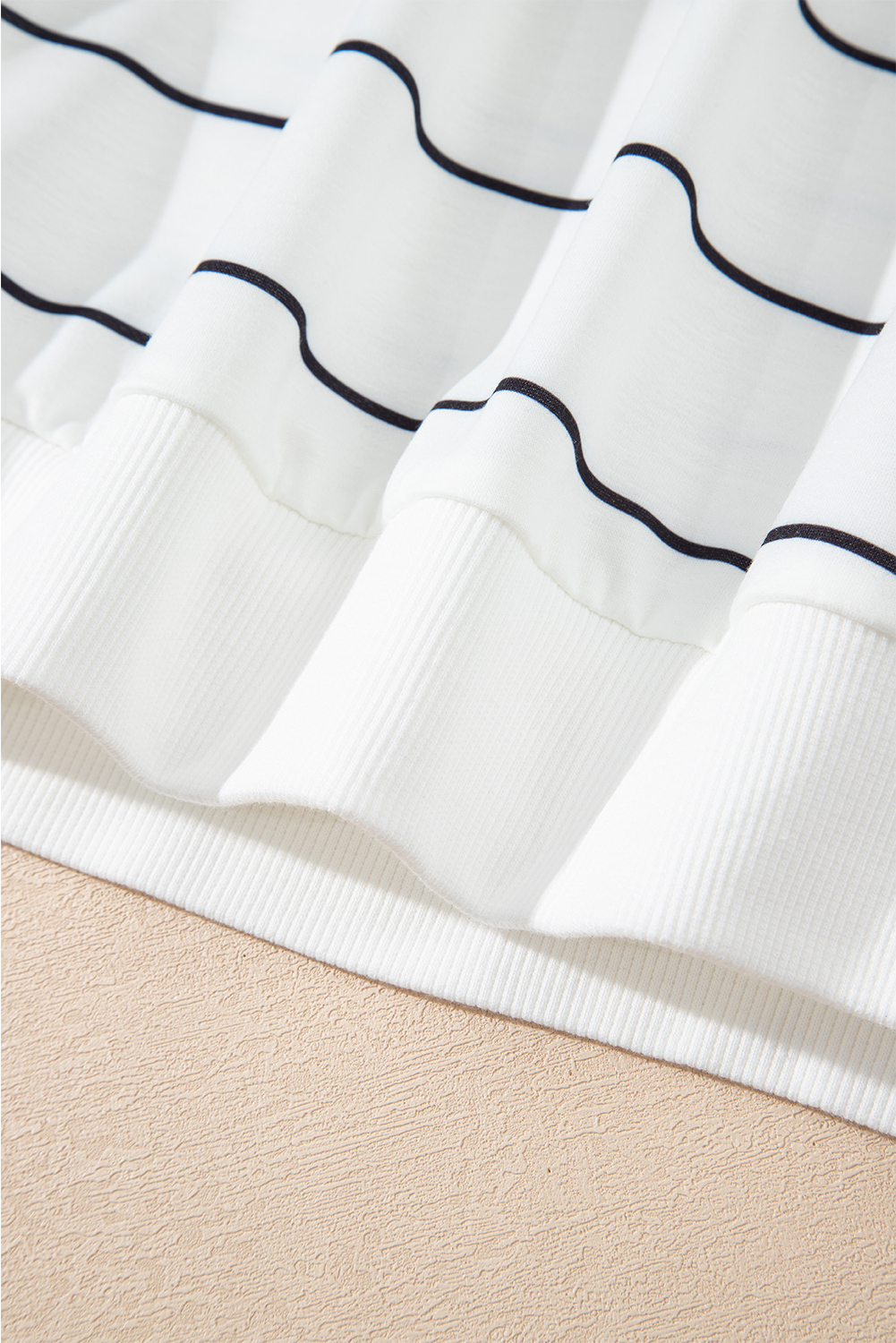 White Zip V Neck Casual Stripe Print Drop Shoulder Long Sleeve Top