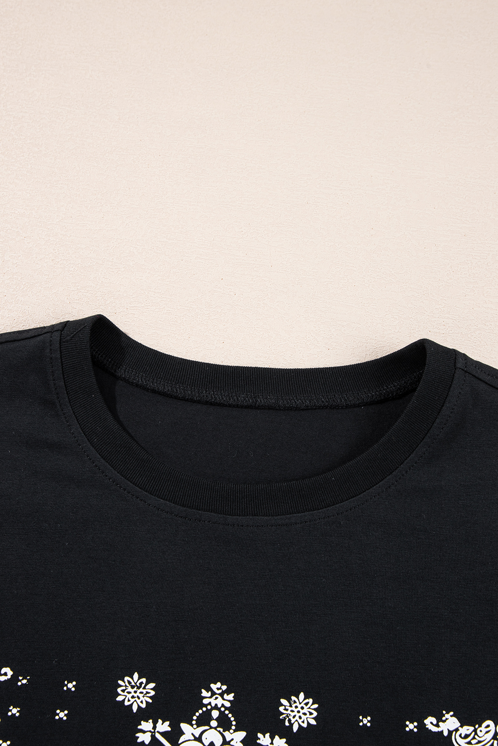 Black Paisley Print Crew Neck Loose Fit Tunic Tee