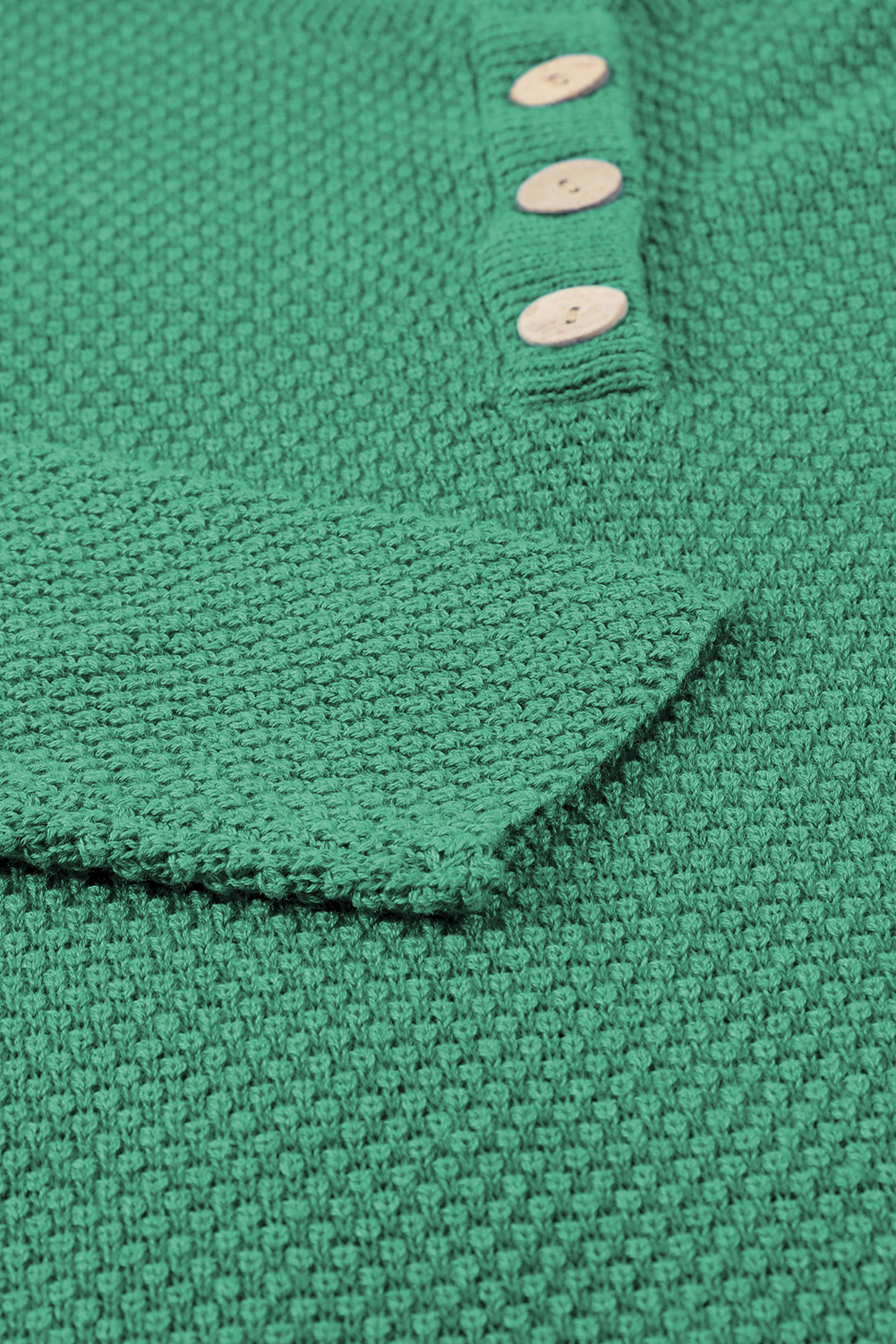 Green Henley Pullover Drop Shoulder Sweater with Slits