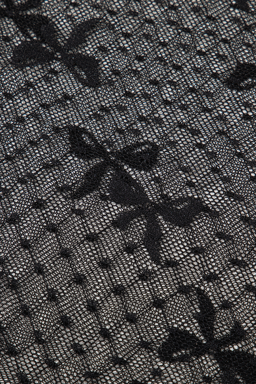 Black Bow Knot Dotted See-through Mesh Patched Slim Fit Blouse