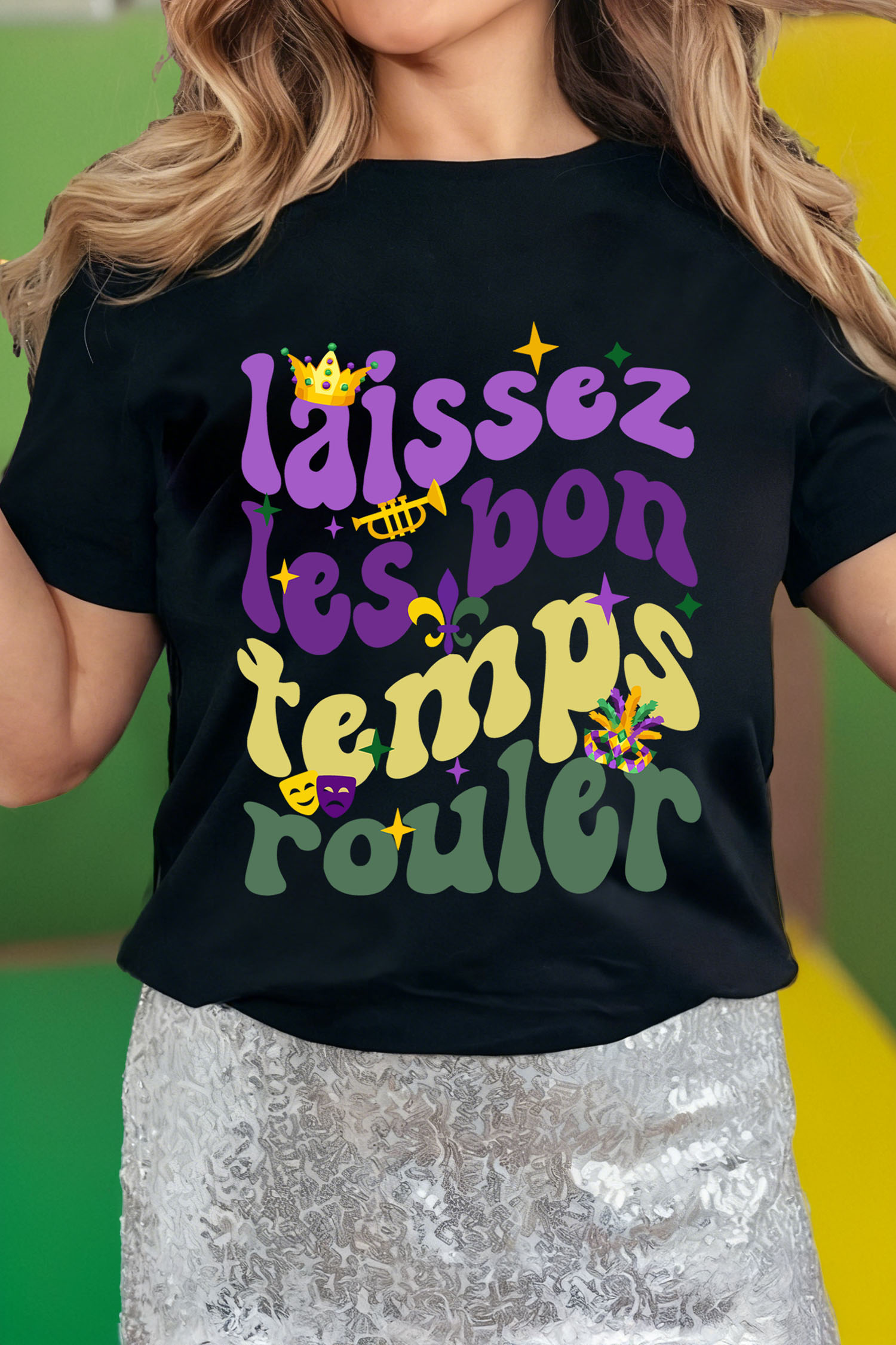 Black Laissez Lesbon Temps Rouler Graphic Mardi Gras Tee