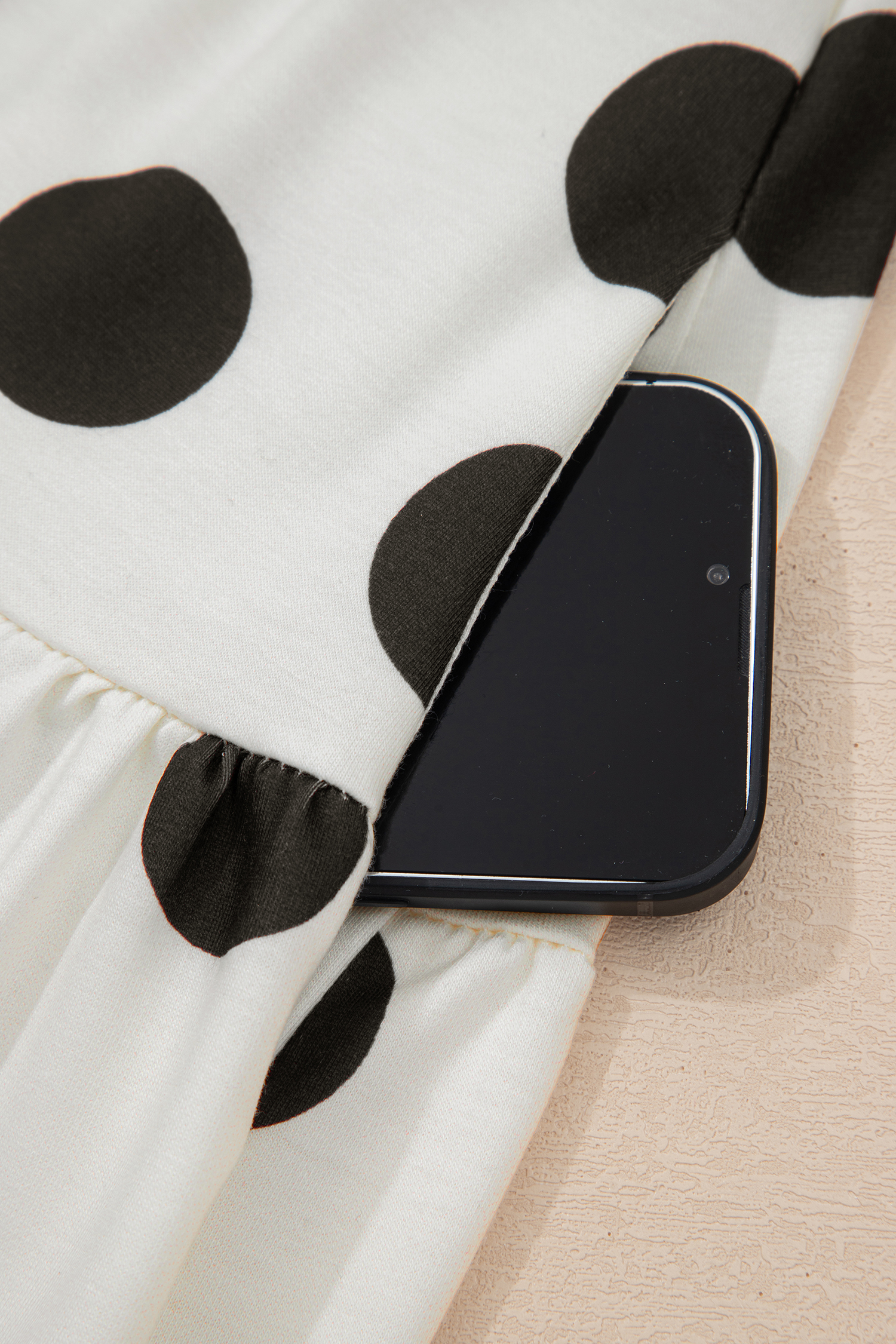 Beige Polka Dot Print Drop Shoulder Pullover Drawstring Jogger Pant Set