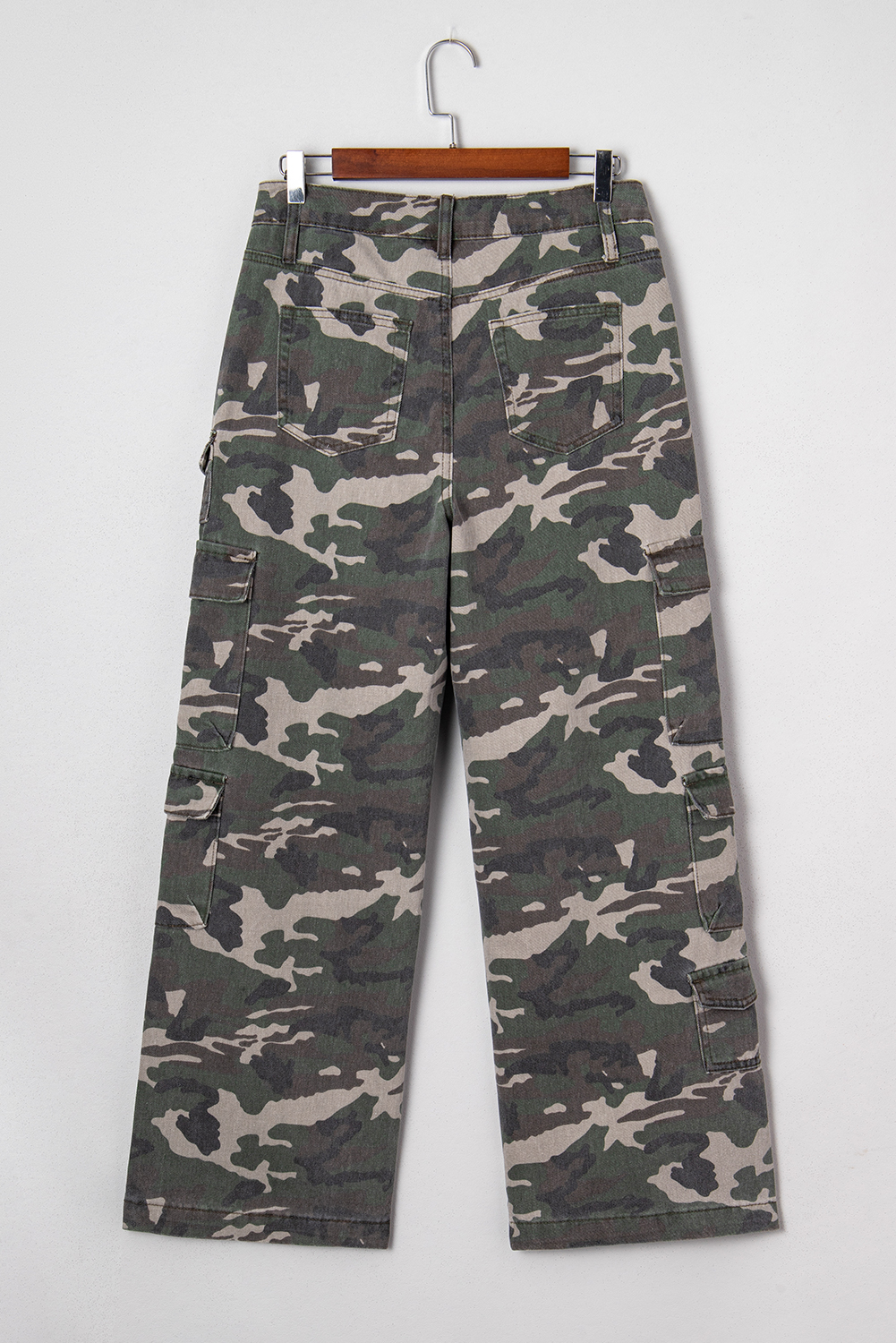 Green Camo Denim Cargo Wide Leg Pants
