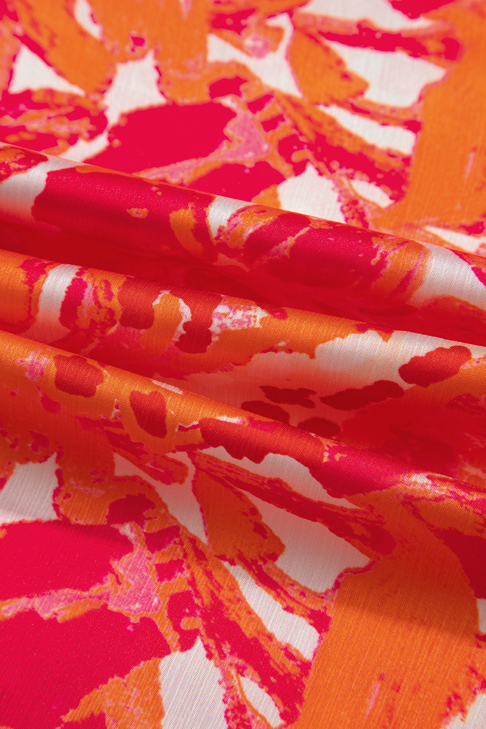 Rose Abstract Print Striped Trim Split Neck Blouse