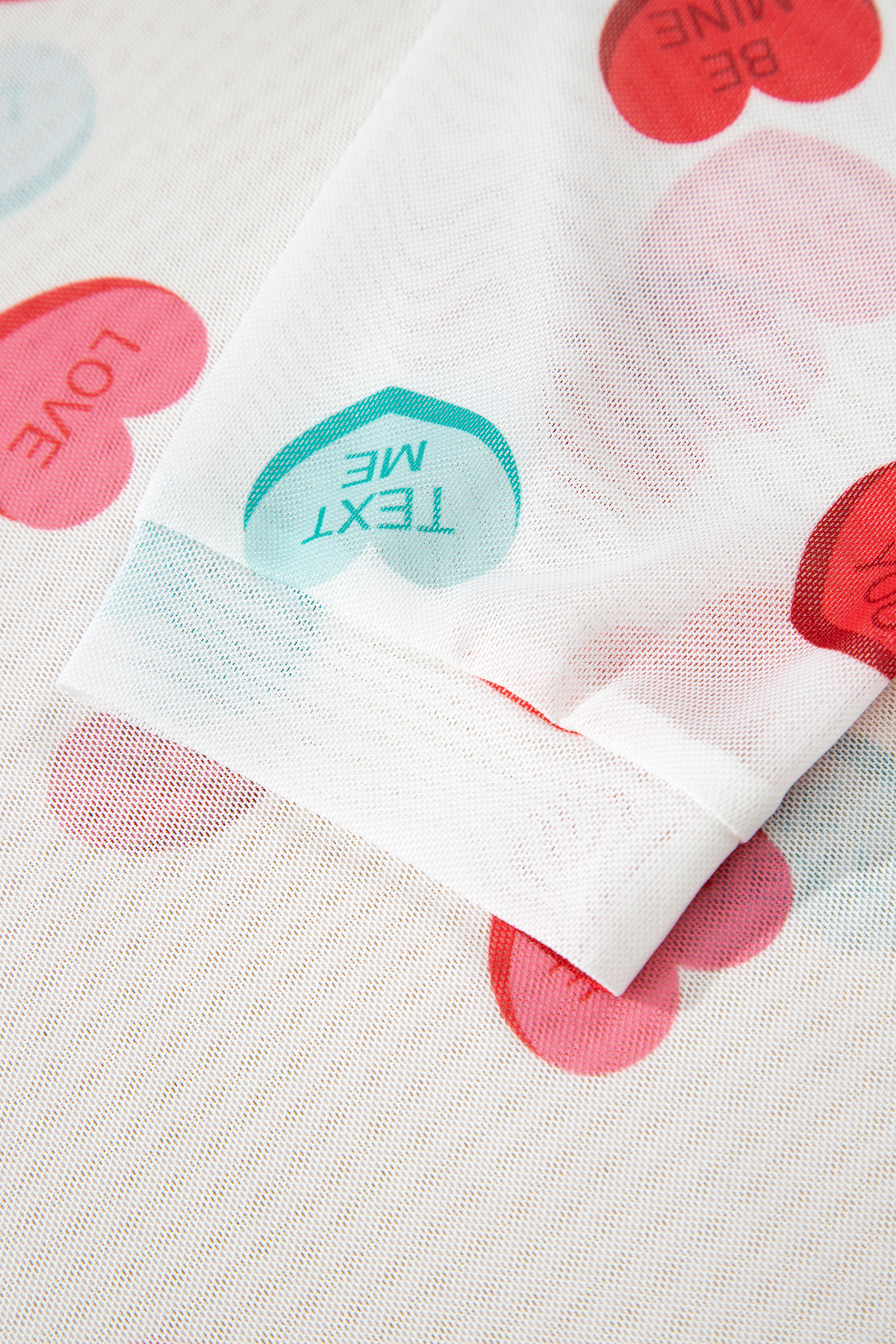 White Sheer Mesh Valentines Slogan Heart Printed Long Sleeve Top