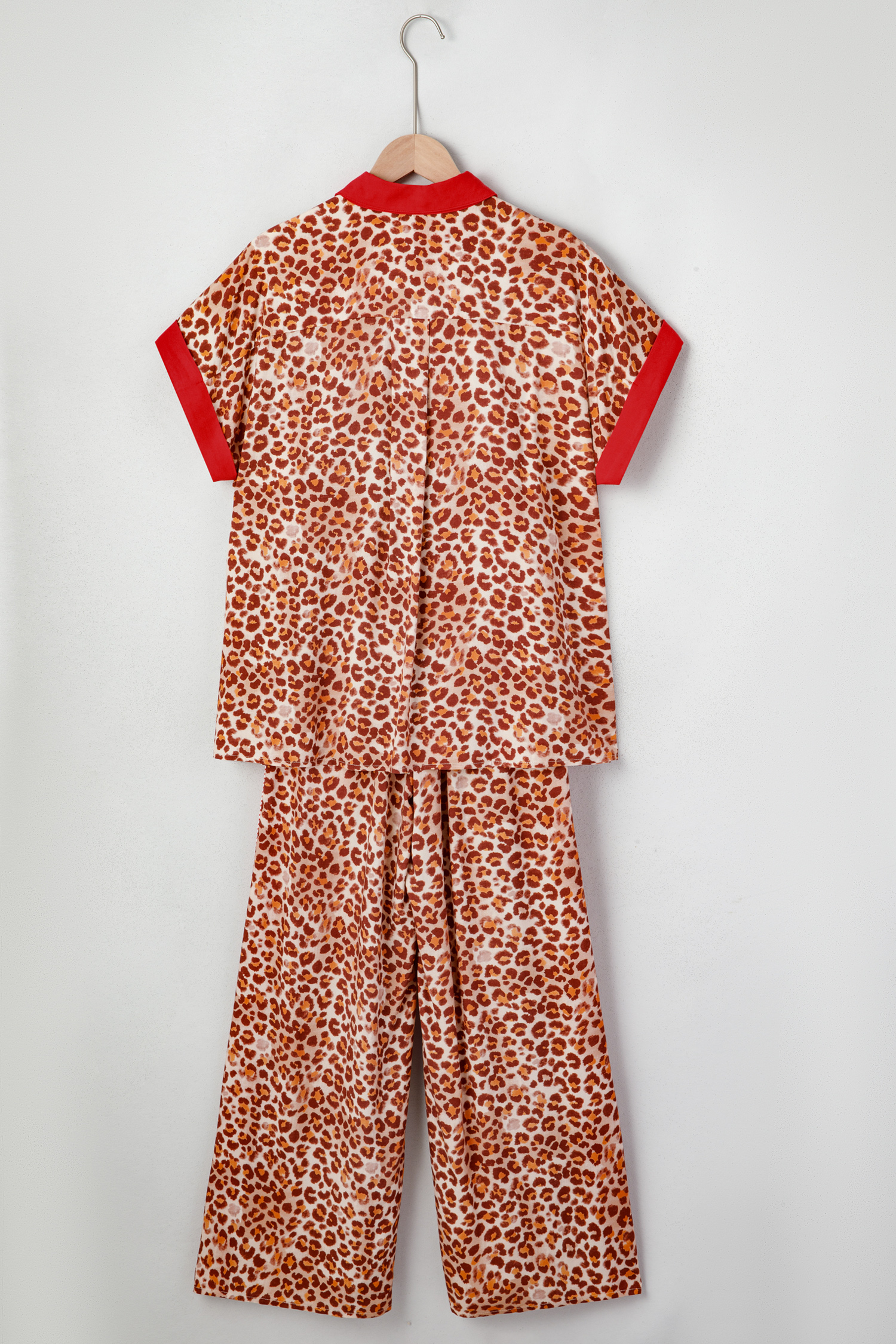 Brown Contrast Trim Leopard Top and Pant Set