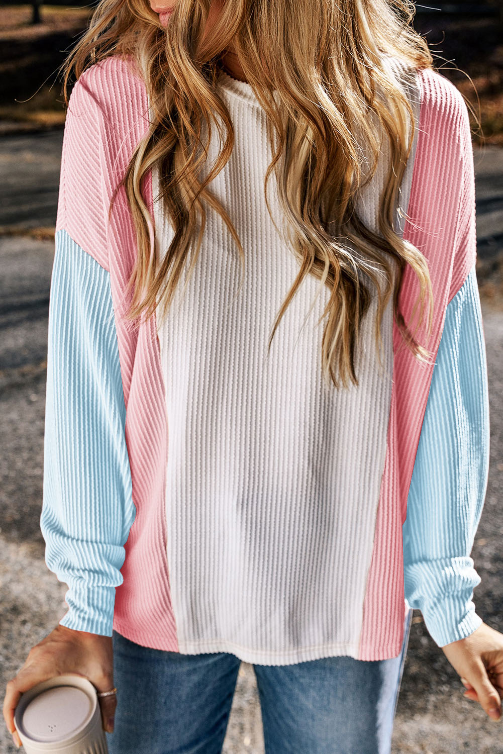 Beau Blue Color Block Corded Long Sleeve Top