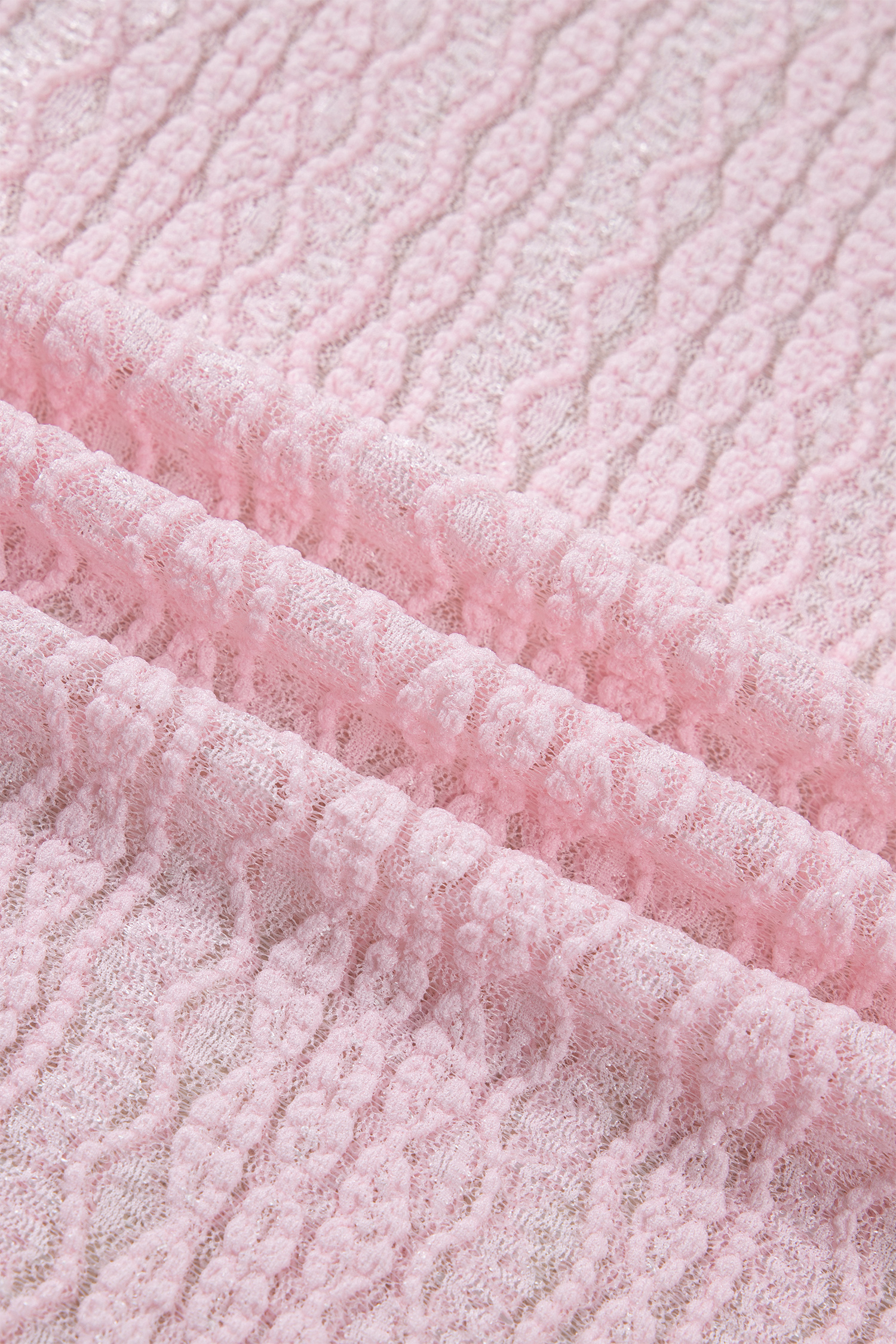 Apricot Flounced Long Sleeve Mock Neck Sheer Lace Top