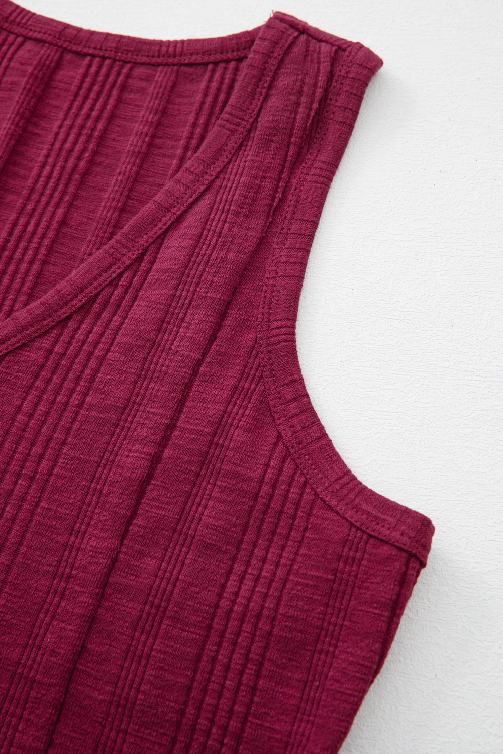Red Dahlia Ribbed Textured Exposed Stitching Knit Tank Top