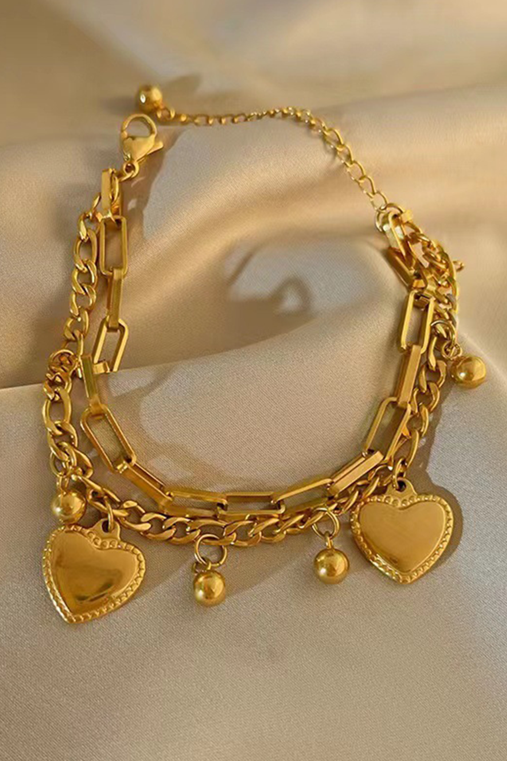 Gold Plated Double Layered Heart Shaped Bracelet