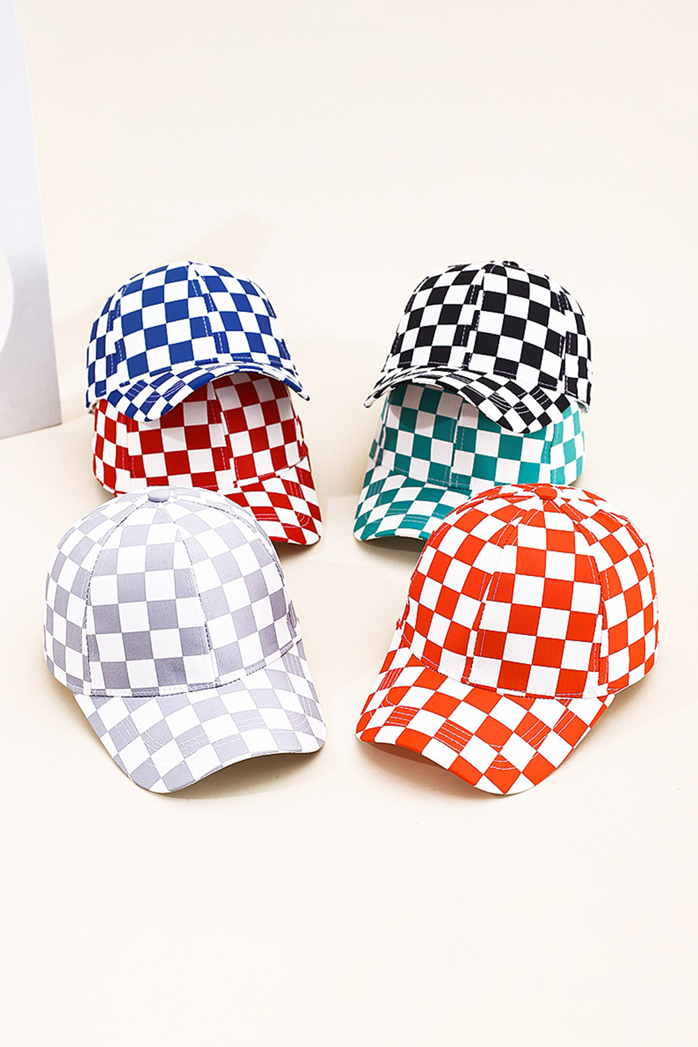 Black 1pc Checkered Pattern Stitch Detail Baseball Cap