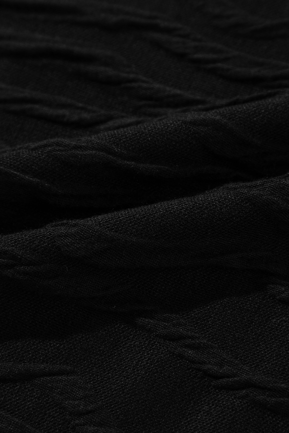 Black Solid Wavy Textured Slim Fit Long Sleeve T Shirt