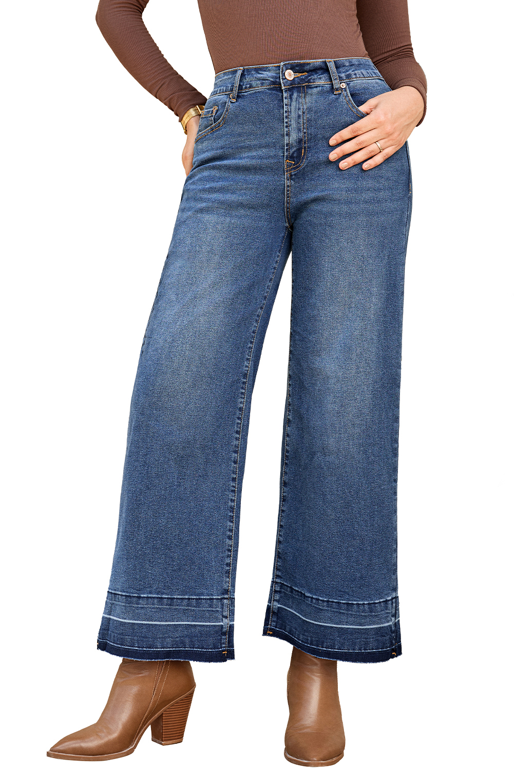 Gray Raw Hem Straight Leg Loose High Waist Jeans