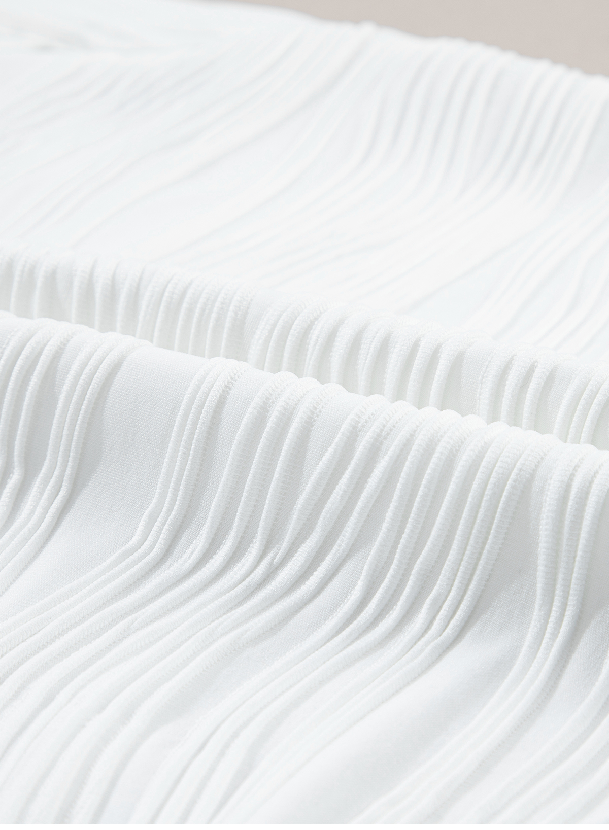 White Wavy Textured Mock Neck Cap Sleeve Top