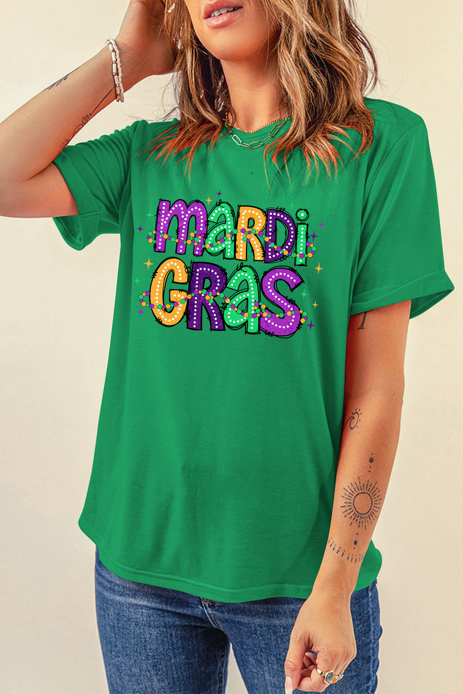Bright Green Glitter Mardi Gras Mask Graphic T Shirt