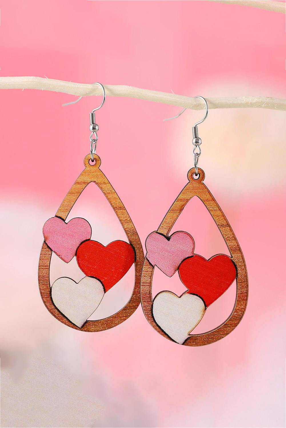Red Valentines Day Heart Shape Tiered Dangle Earring
