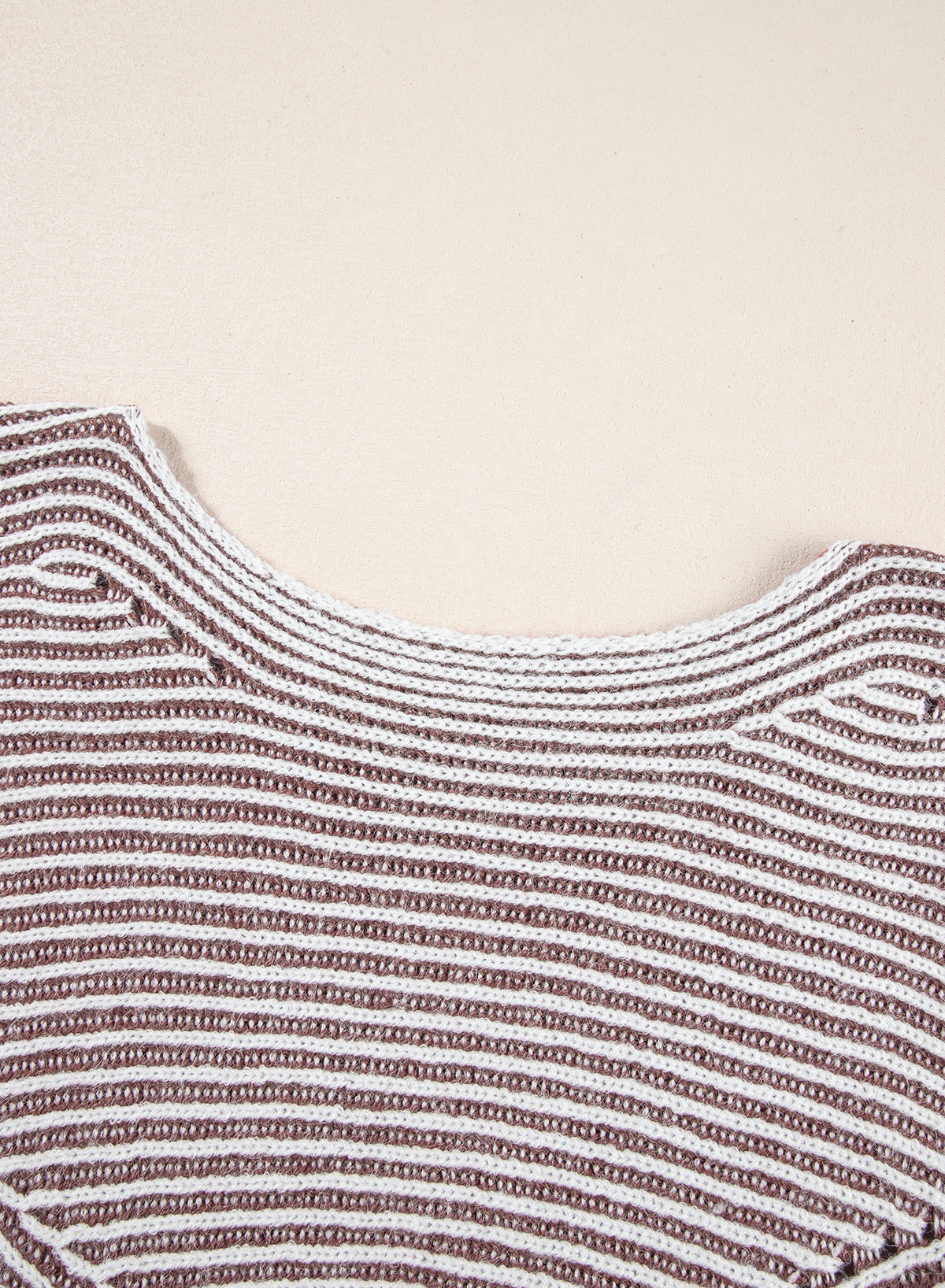 Coffee Striped Print Ribbed Knit Boat Neck Baggy Sweater