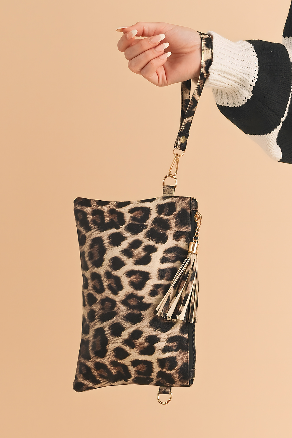 Chestnut Leopard/Cow Print Wrist Strap Zipped Wallet