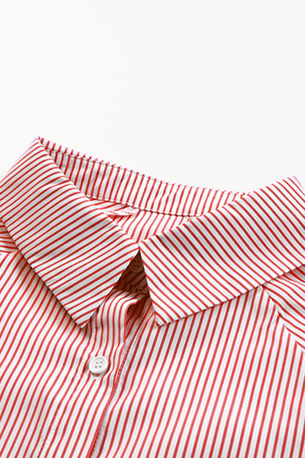Red Stripe Smocked Cuffed Striped Boyfriend Shirt with Pocket