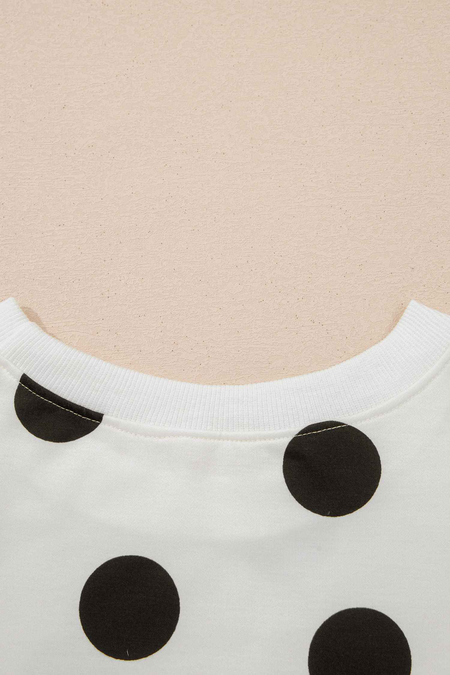 Beige Polka Dot Print Drop Shoulder Pullover Drawstring Jogger Pant Set