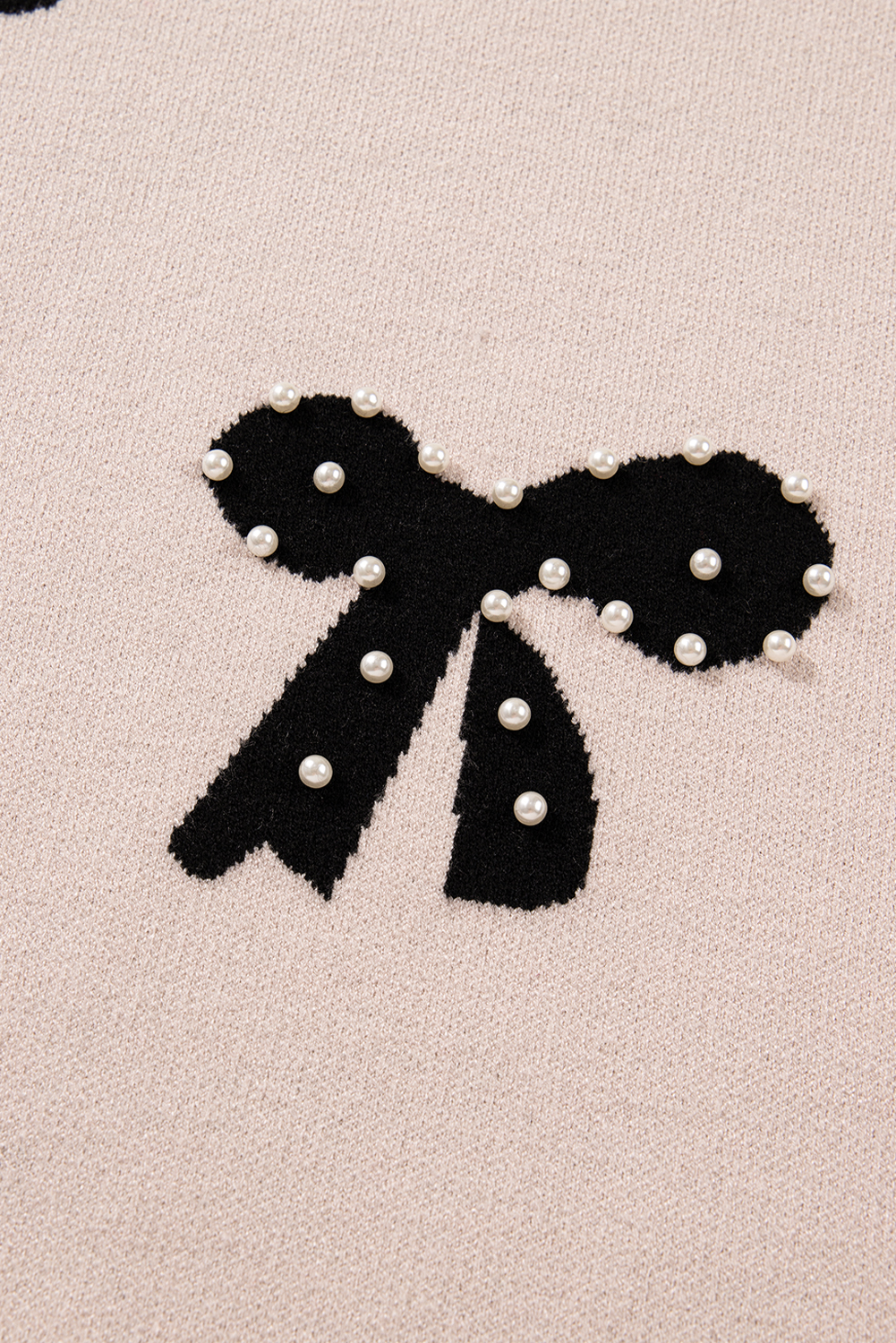 Bright Pink Pearl Embellished Bow Pattern Loose Sweater