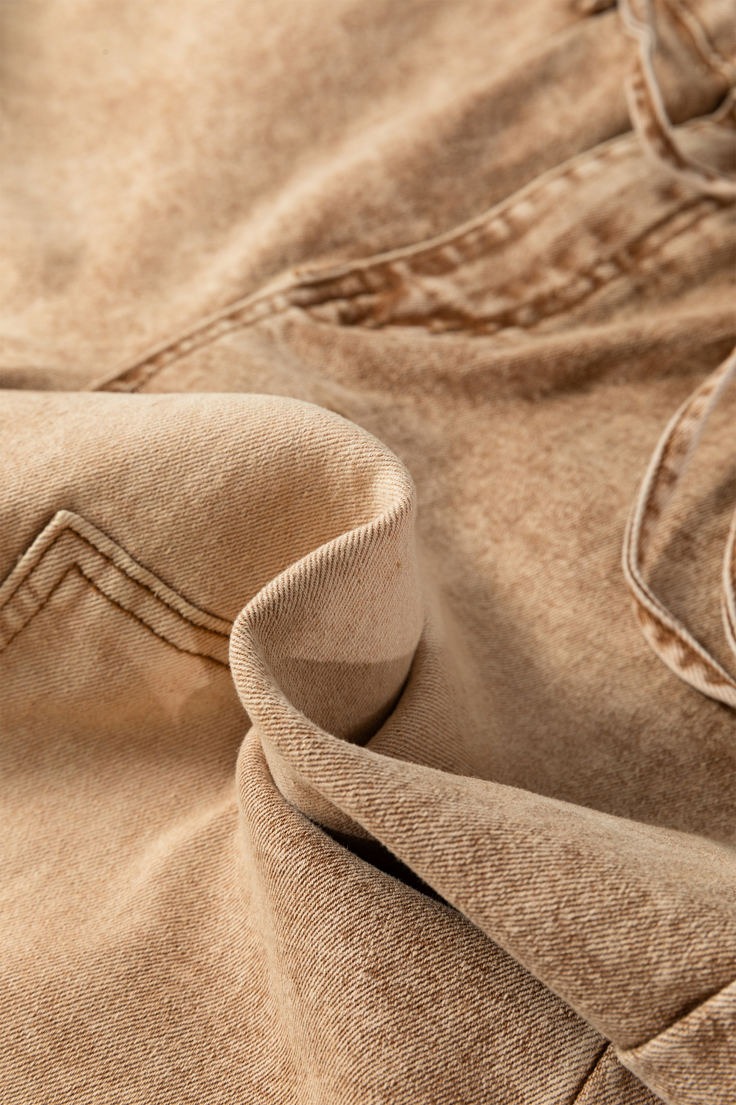 Smoke Gray Acid Wash Barrel Fit Denim Pants with Waist String