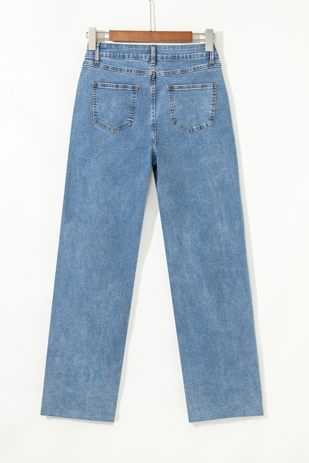 Blue Mid Rise Asymmetrical Waist Wide Leg Jeans